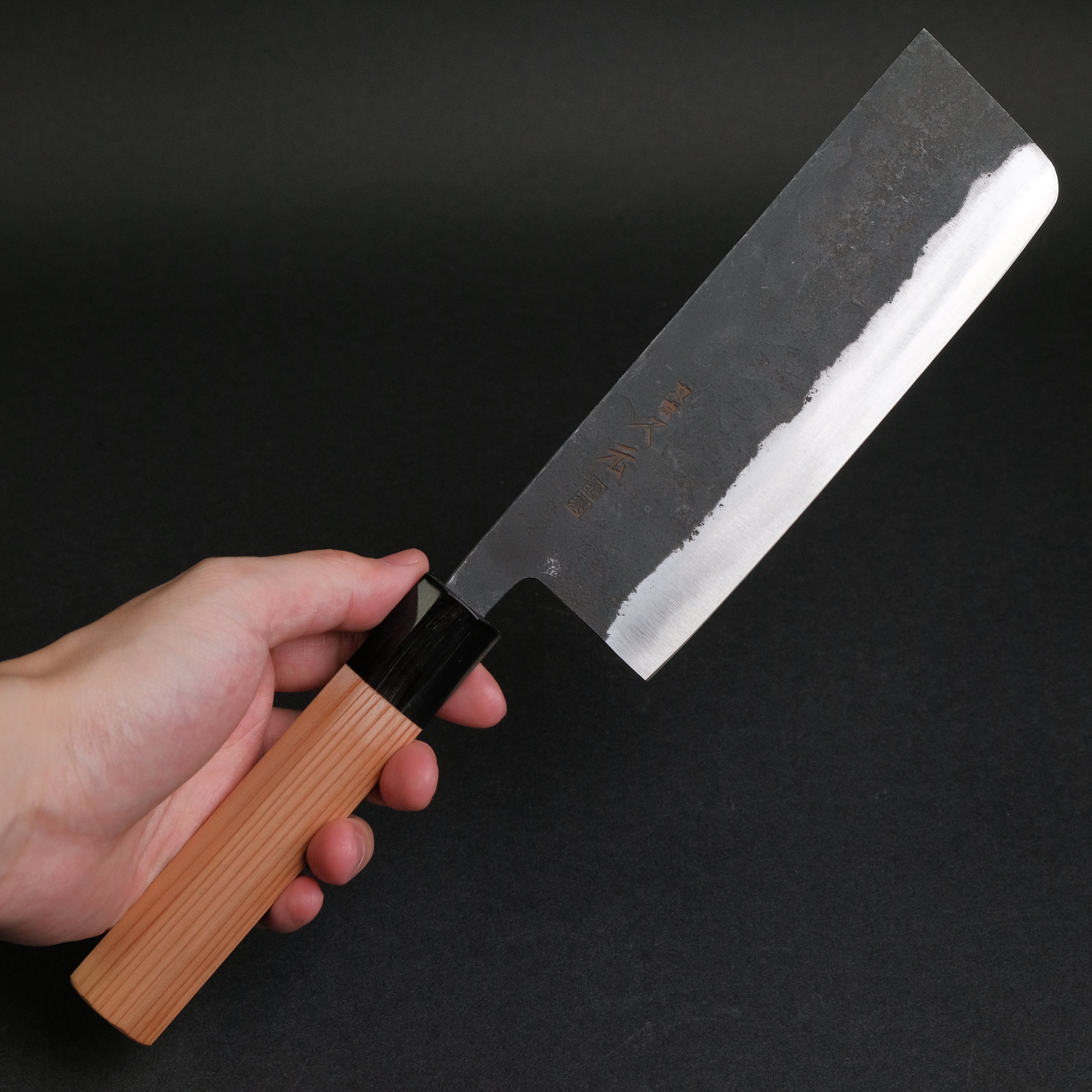Premium Japanese Nakiri Knife 165mm - Morihei Hisamoto Kurouchi White #1 Steel with Yakusugi Cedar Handle - Perfect for Slicing Vegetables, Herbs & Sushi Prep in Professional & Home Kitchens