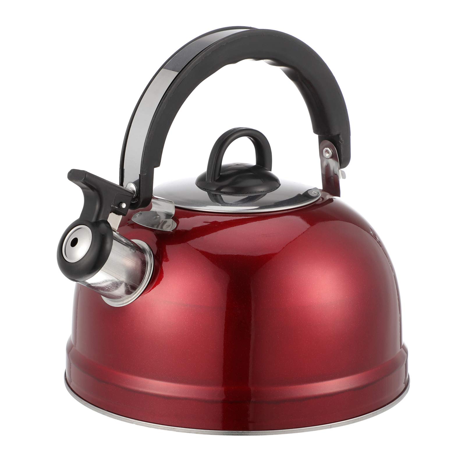 Kichvoe Stainless Steel Whistling Tea Kettle - Stovetop Safe with Ergonomic Handle (Red) - Perfect for Boiling Water, Brewing Tea, and Home Kitchen Use