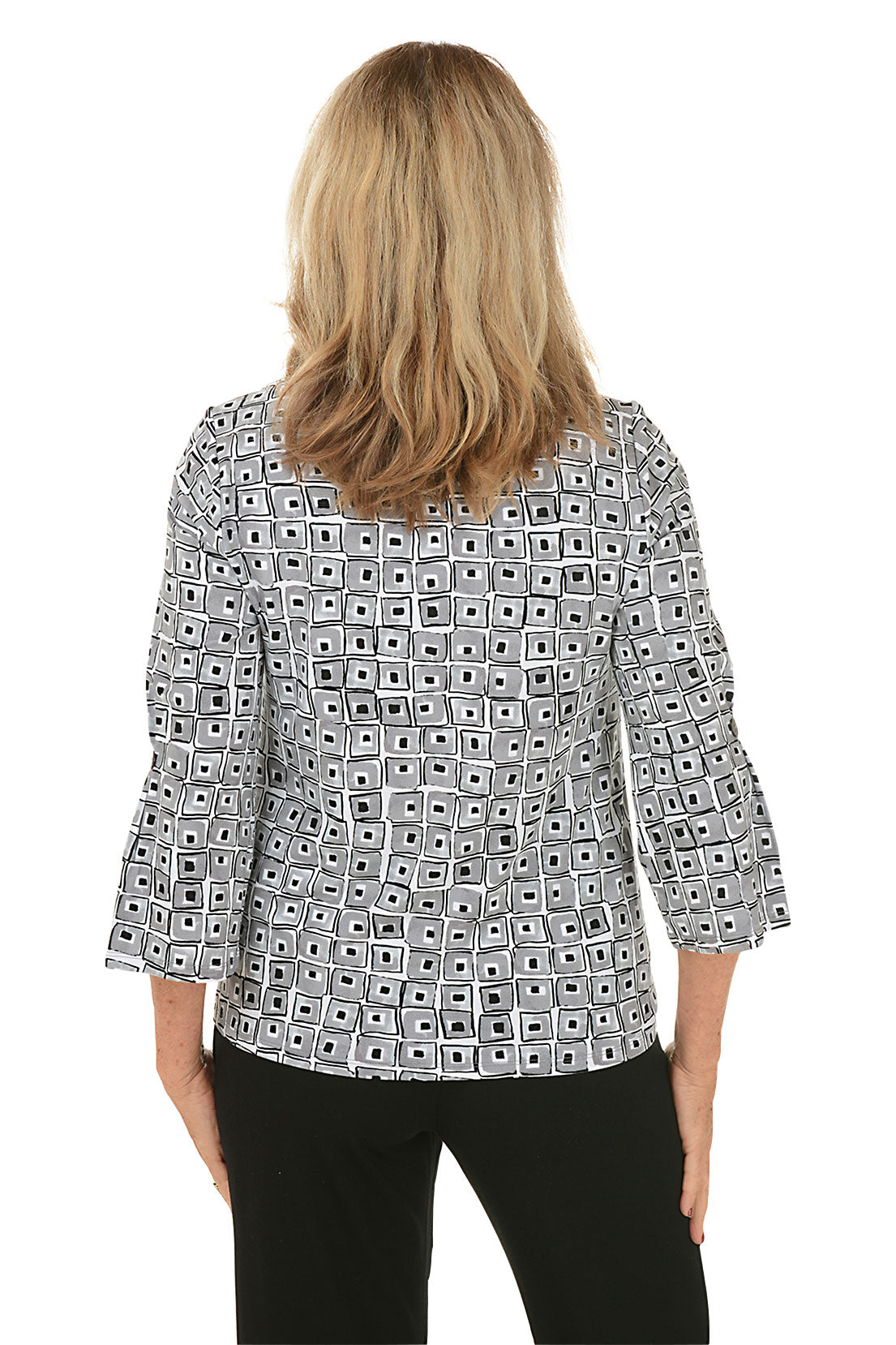 Black Cubism Buttoned Bell Sleeve Top Women's Fashion Blouse - Perfect for Casual Wear, Office Outfits & Date Nights