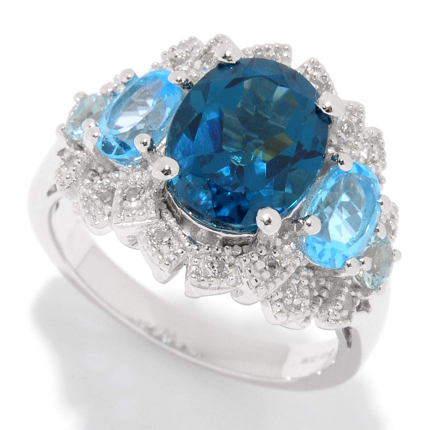 London Blue Topaz & White Topaz Sterling Silver Halo Ring for Women | Elegant Engagement, Wedding, Anniversary Jewelry Gift