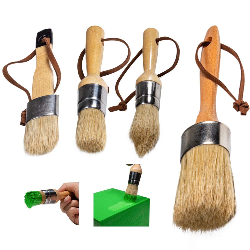 4-Piece Natural Bristle Chalk Paint Brush Set for Furniture Waxing & Stenciling - Perfect for DIY Home Decor, Art Crafts & Painting Projects | Ideal for Upcycling, Distressing & Vintage Furniture Makeovers
