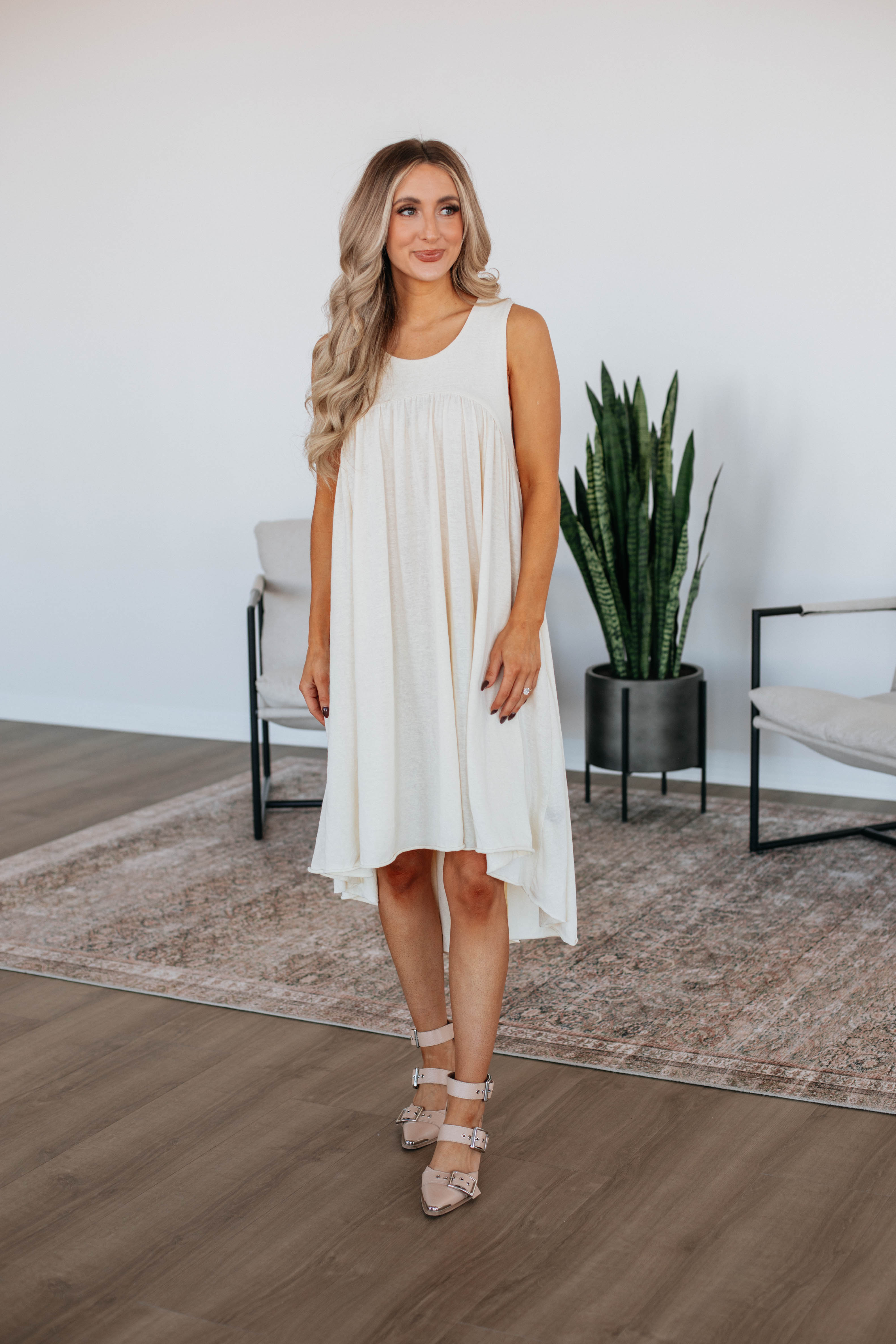 Ariella Midi Dress - Natural Cotton Flowy Summer Dress for Women | Perfect for Beach, Wedding & Casual Outings