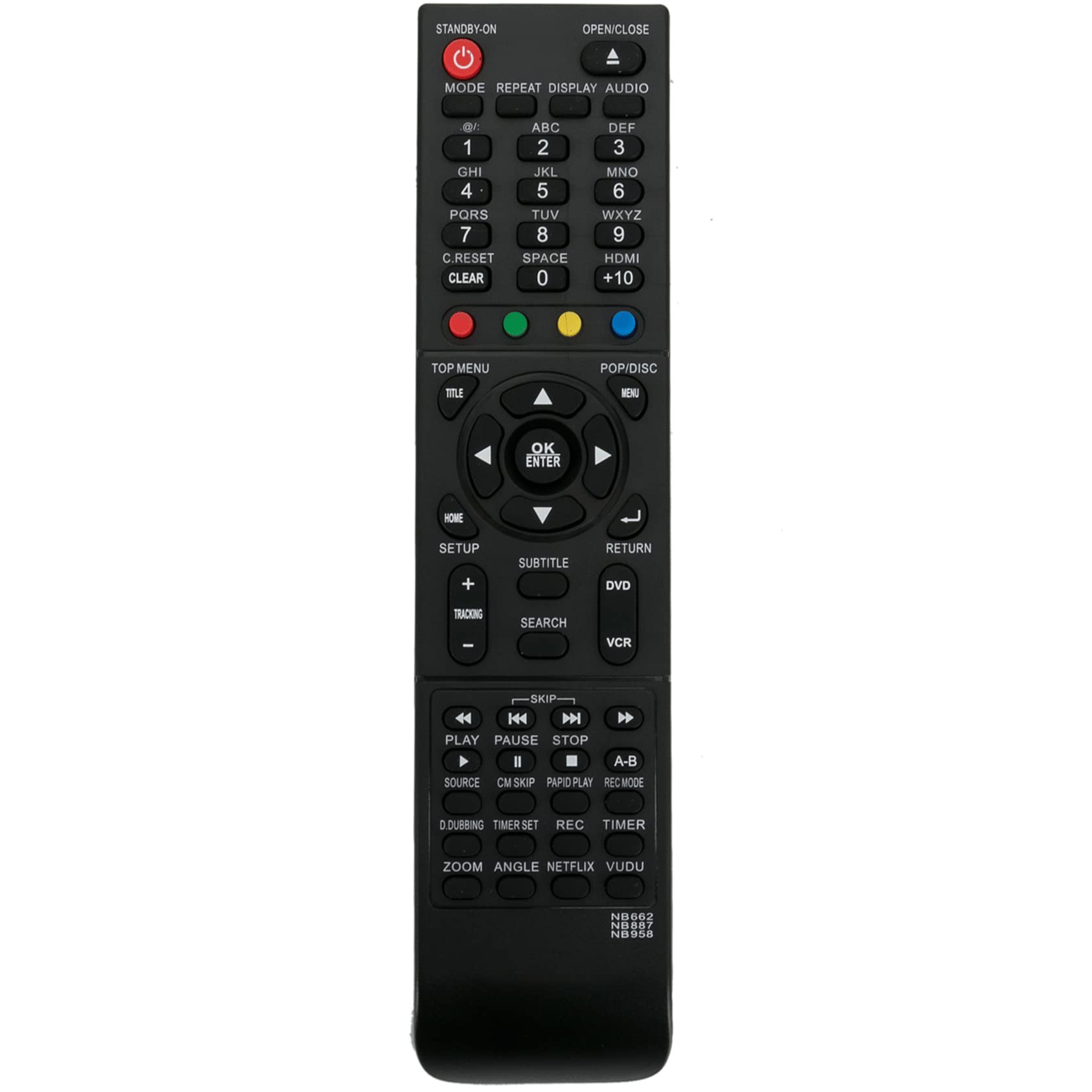 Replacement Remote Control for MAGNAVOX RZV427MG9, RZV427MG9A, ZV427MG9, ZV427MG9A, DV200MW8, DV200MW8A, MBP5210/F7, MBP5220F/F7 - Compatible with NB662, NB887, NB958 Models - Perfect for Digital Video Recorder & Home Entertainment System