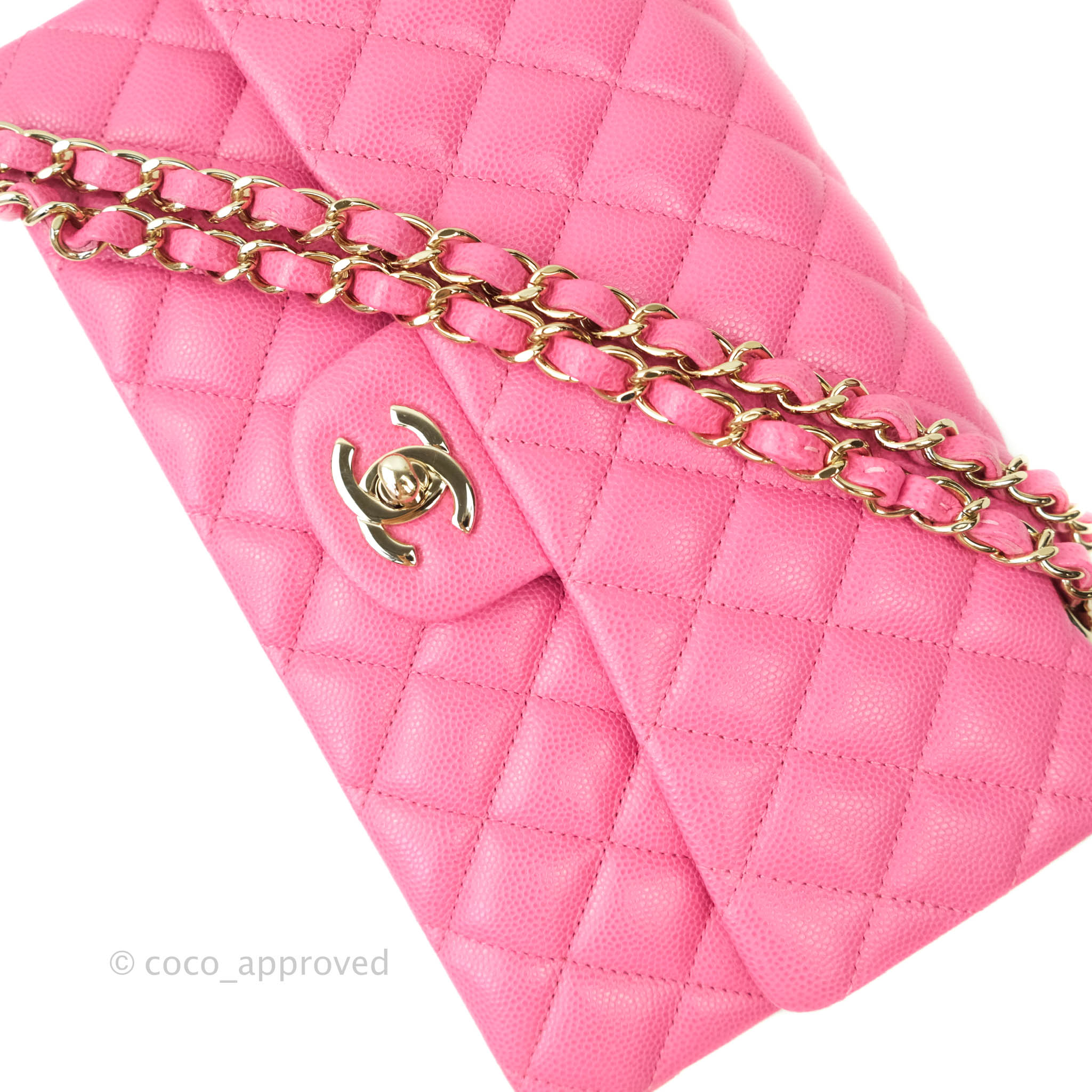Chanel Classic Medium Double Flap Bag in Pink Caviar Leather with Gold Hardware - Perfect for Date Night & Special Occasions