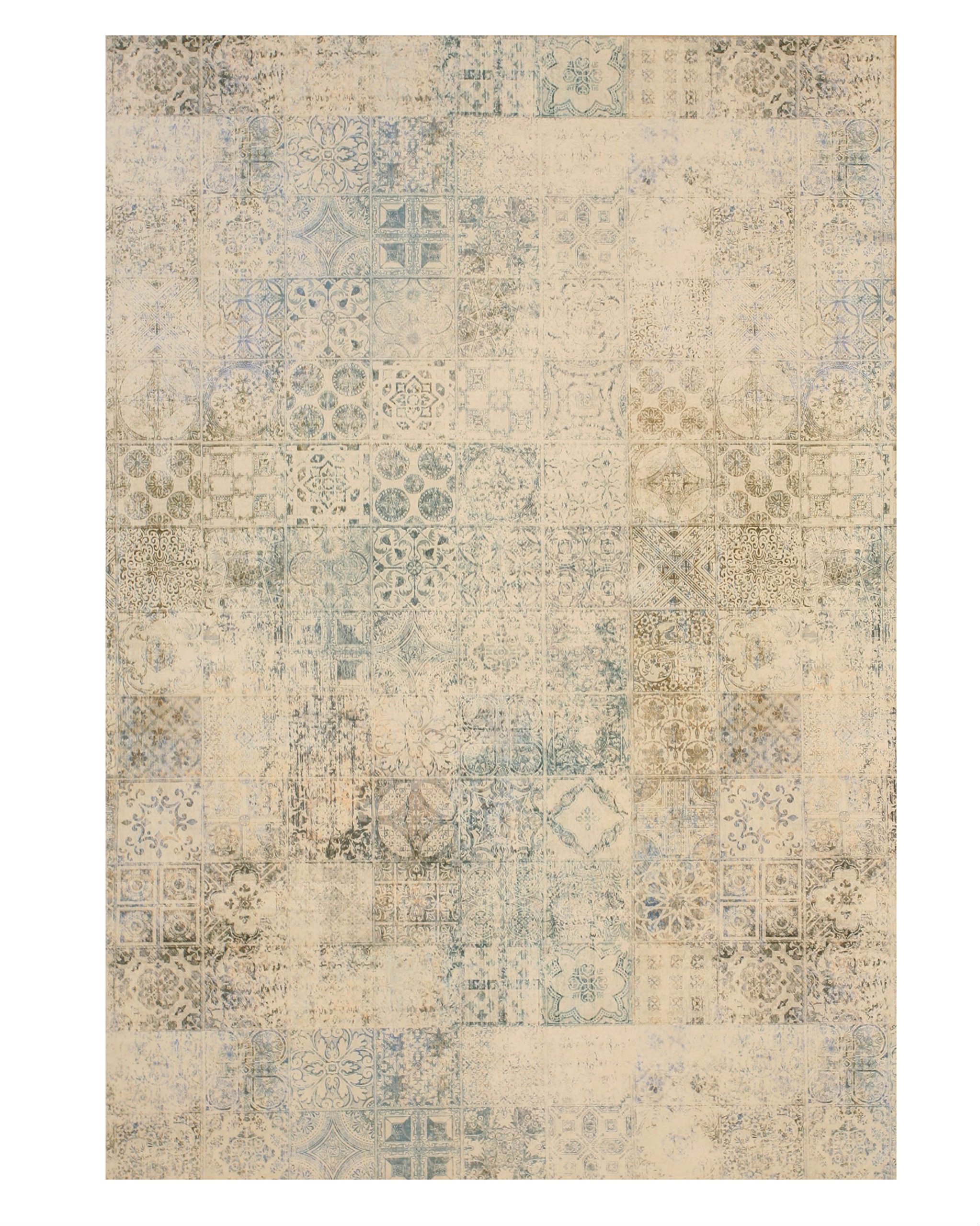 EORC Green Distressed Bohemian Moderno Mosaic Area Rug - Stylish Handmade Vintage Rug for Living Room, Bedroom, Office Decor - Perfect for Boho Chic, Mid-Century Modern & Eclectic Home Styles