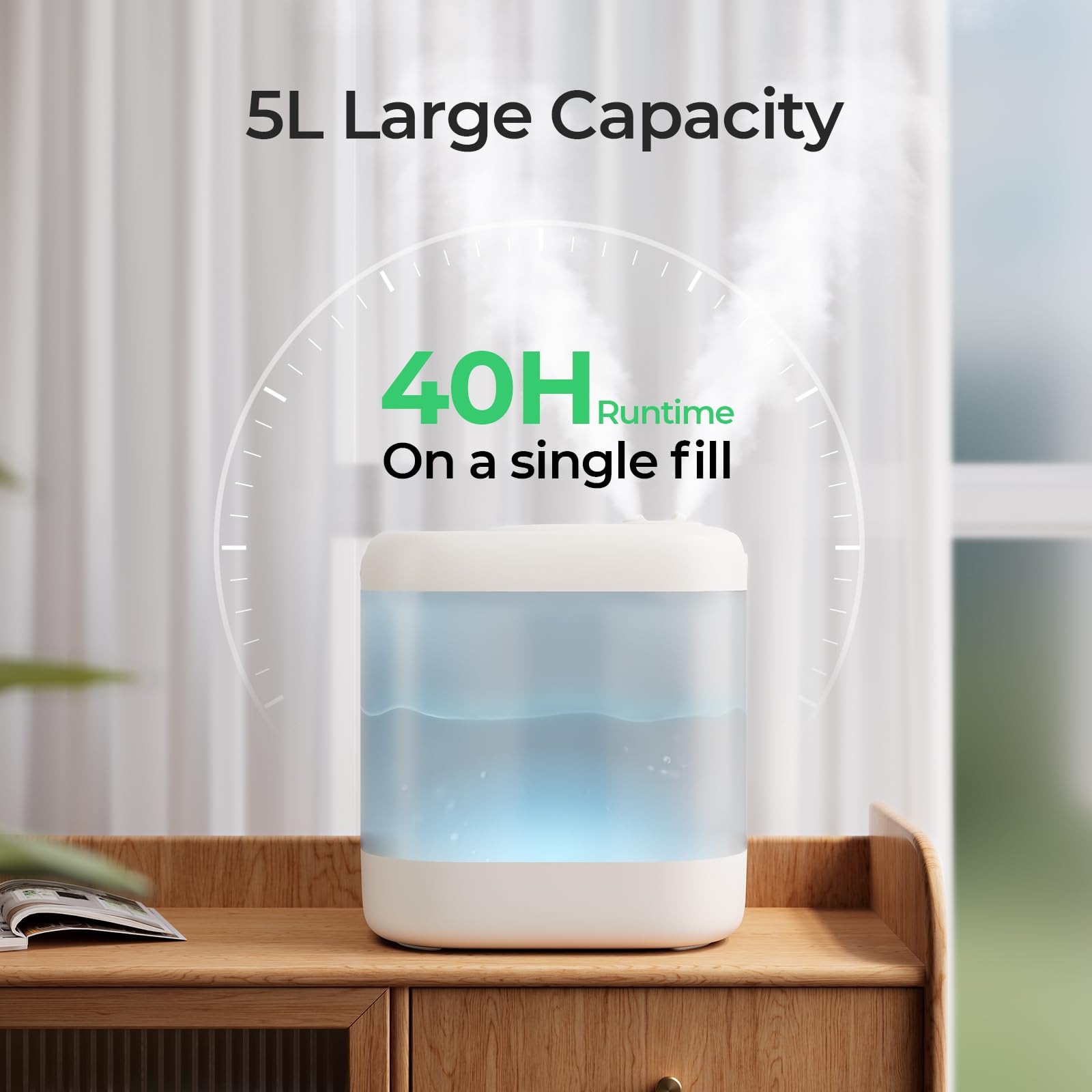 Homvana 5L Cool Mist Humidifier - Ultrasonic Top Fill Humidifier for Large Bedrooms, Baby Nurseries & Indoor Plants | 32 Hour Runtime with Auto Mode & Essential Oil Diffuser | Quiet Operation for Better Sleep & Air Quality