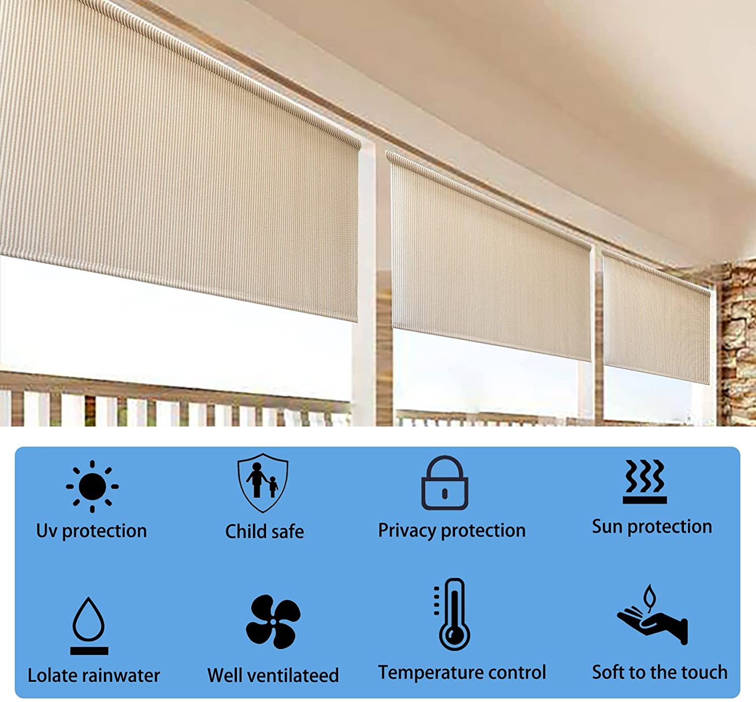 90% UV Protection Cordless Roller Blind - Beige Pavilion & Courtyard Curtain (4' x 6') for Sun Protection & Privacy - Perfect for Patios, Sunrooms & Outdoor Living Spaces