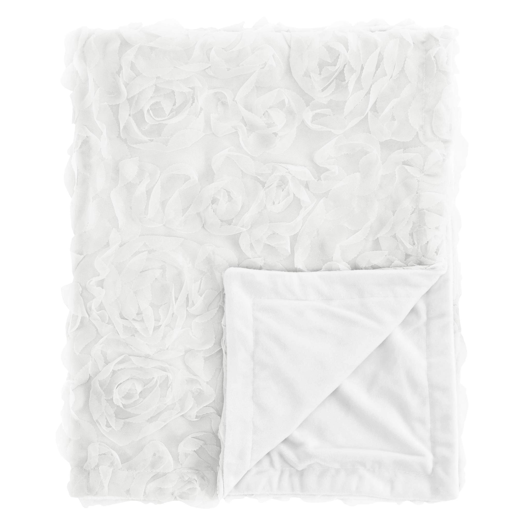Sweet Jojo Designs White Floral Rose Baby Blanket - Soft Minky Swaddle for Newborns & Toddlers, Nursery, Car Seat & Stroller - Elegant Boho Chic Luxury Security Blanket for Girls (Perfect for Gifts, Photo Shoots & Nursery Decor)