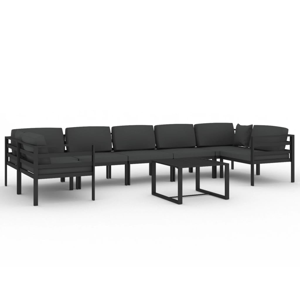 vidaXL 8-Piece Patio Lounge Set in Anthracite - Durable Aluminum Outdoor Furniture with Modular Design, Comfortable Cushions & Back Pillows for Garden, Poolside, and Backyard Relaxation