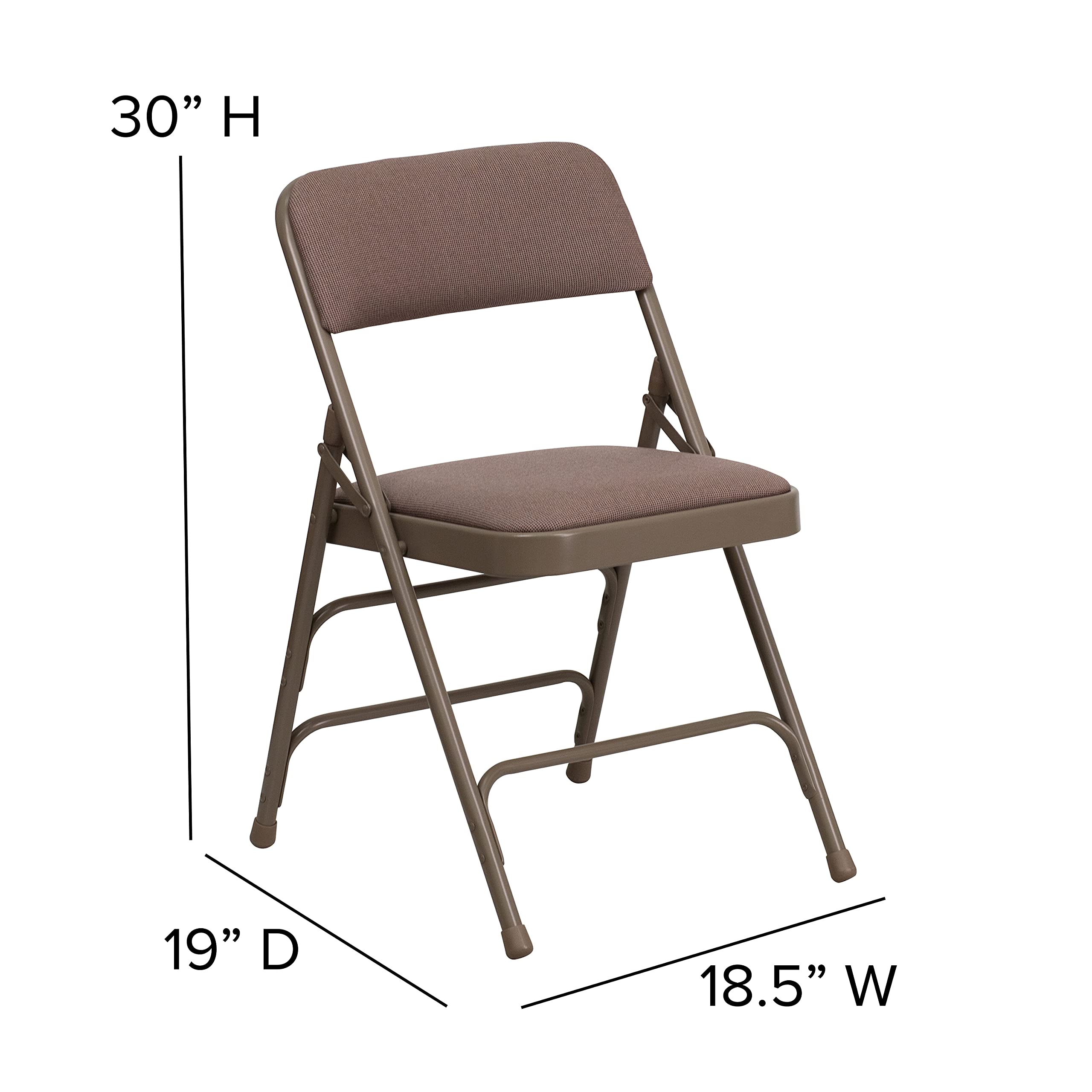 EMMA + OLIVER 2 Pack Beige Fabric Folding Chairs with Curved Triple-Braced Metal Frame - Perfect for Weddings, Parties, and Outdoor Events