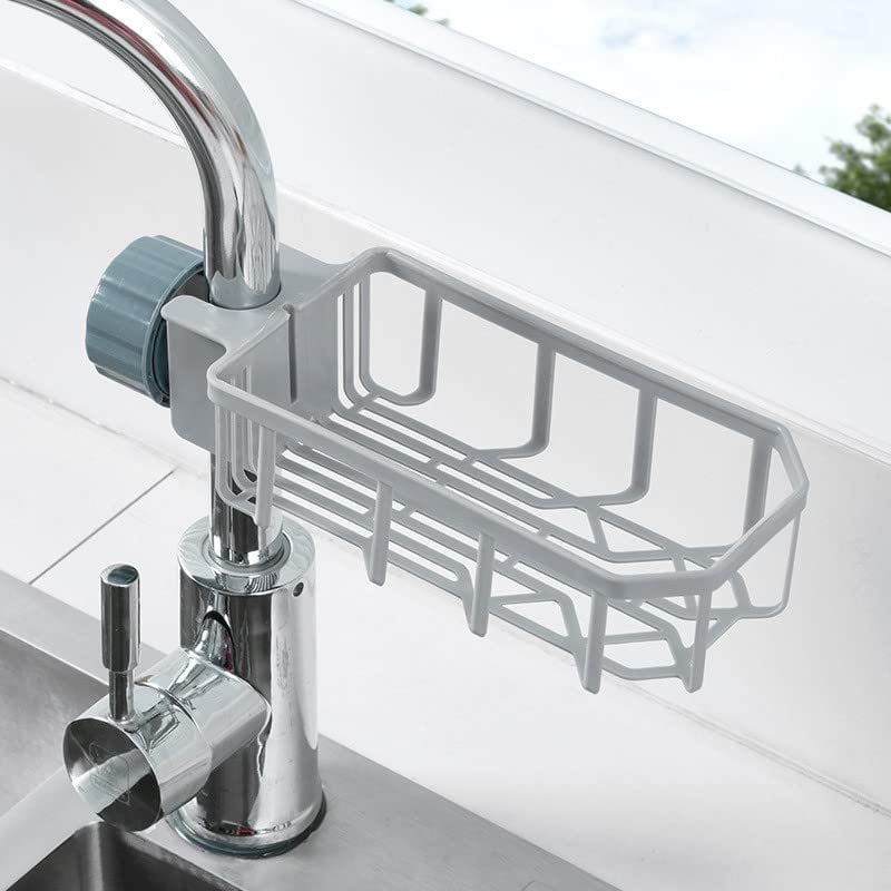 Stainless Steel Faucet Storage Rack - Hanging Organizer for Kitchen & Bathroom Sink - Soap, Brush & Dishcloth Holder with Drainer - Perfect for Small Space Organization & Countertop Storage