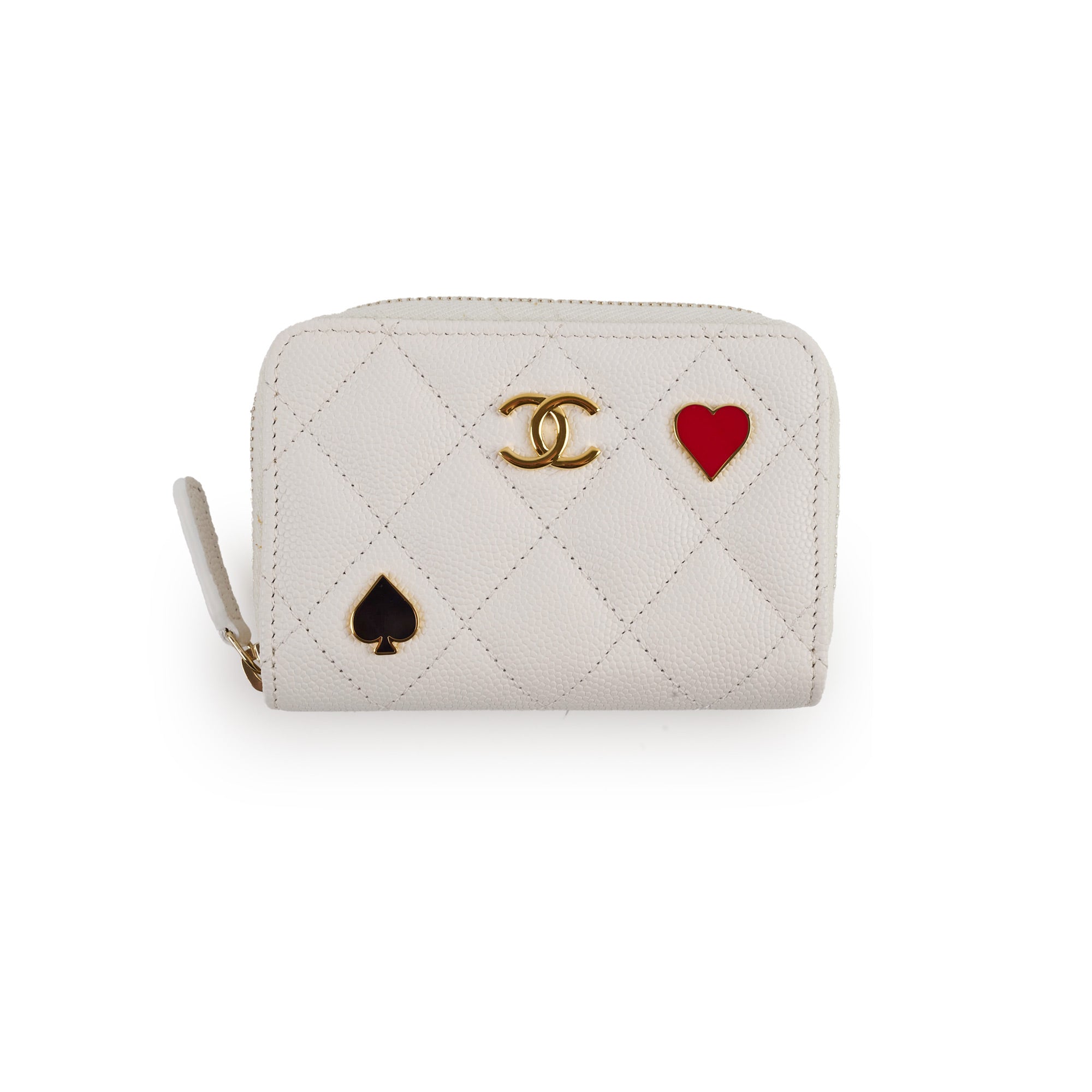 Chanel Caviar Enamel Coco Casino Zippy Card Holder in White | Luxury Leather Wallet for Credit Cards & Cash | Perfect for Everyday Use, Travel & Gifting