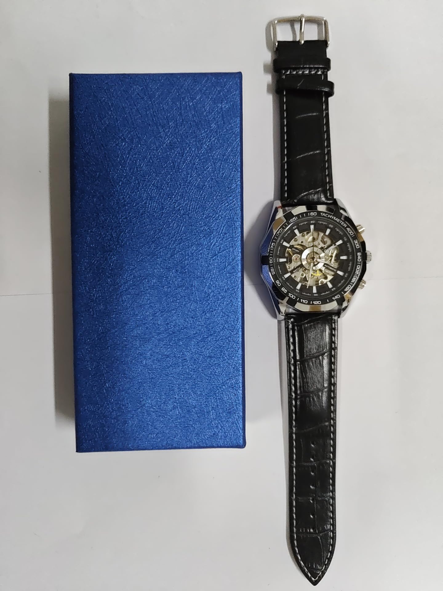 Lancardo Skeleton Dial Automatic Mechanical Men's Watch - Stainless Steel Bracelet, Round Case, Luxury Timepiece with Gift Box - Perfect for Business, Formal Events & Gifts