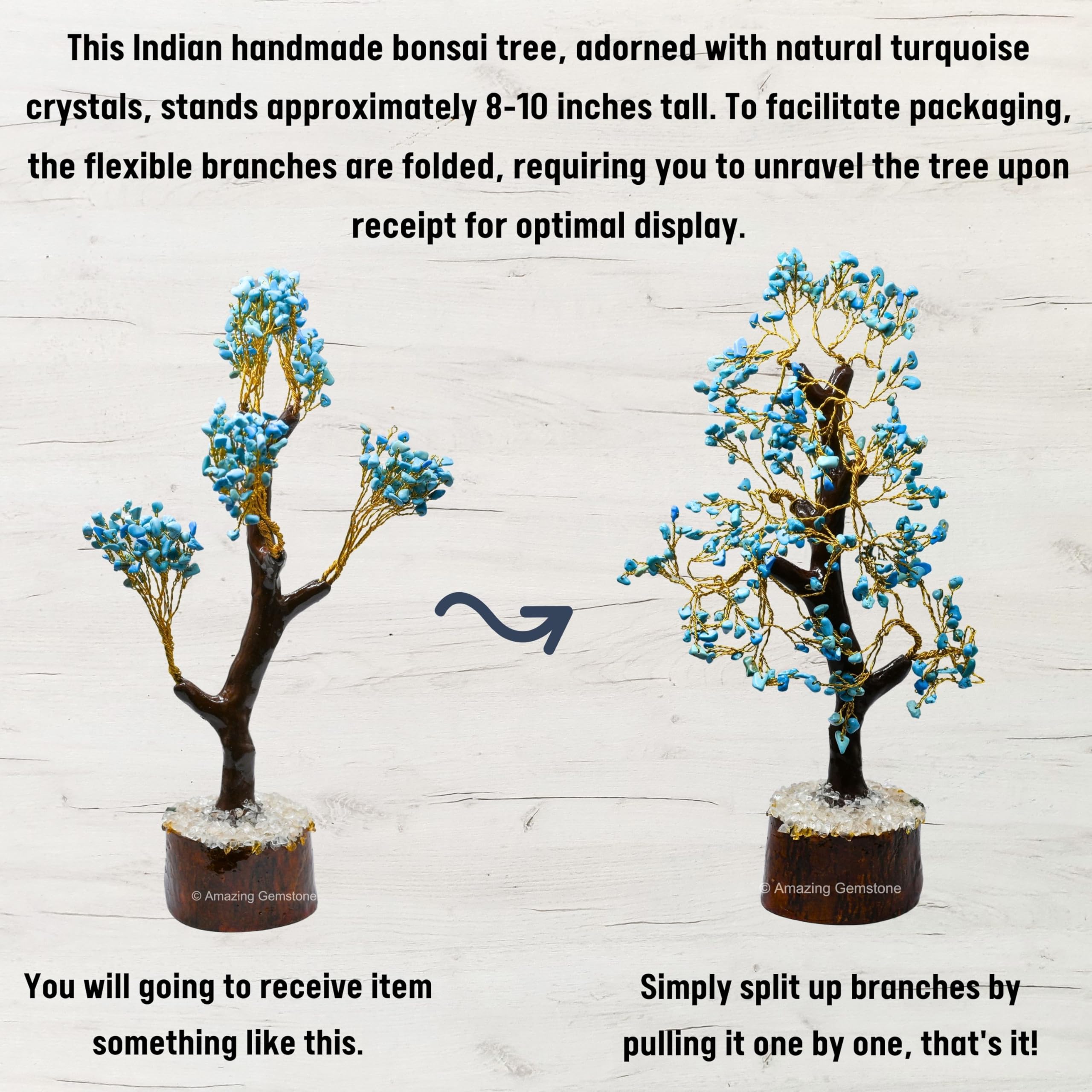Healing Crystal Tree of Life Decor - Natural Turquoise Gemstone Home Decor for Meditation, Bookshelf & Room Decoration | Unique Birthday Gifts for Women & Men | Perfect for Yoga Spaces, Office Desk & Spiritual Healing Gifts