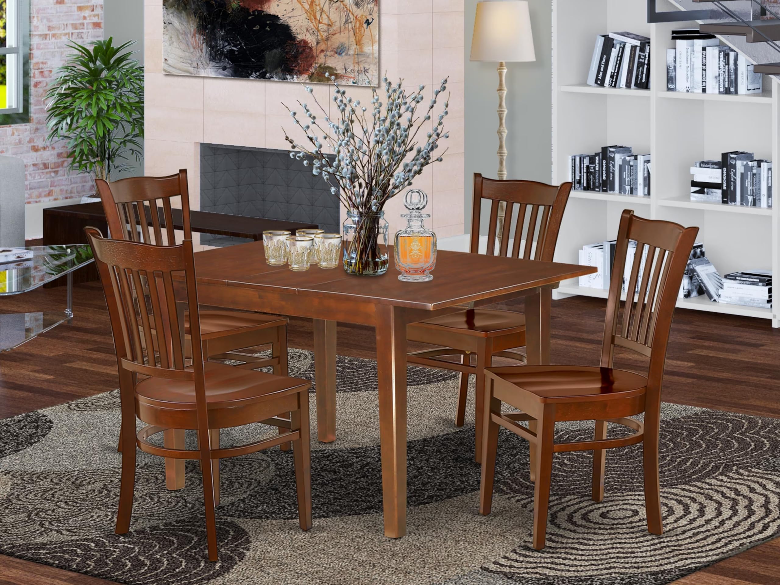 East West Furniture MLGR5-MAH-W 5-Piece Mahogany Dining Set with Extendable Table & 4 Chairs - 36x54 Inch Rectangle Kitchen Table with Butterfly Leaf - Perfect for Small Spaces & Family Gatherings