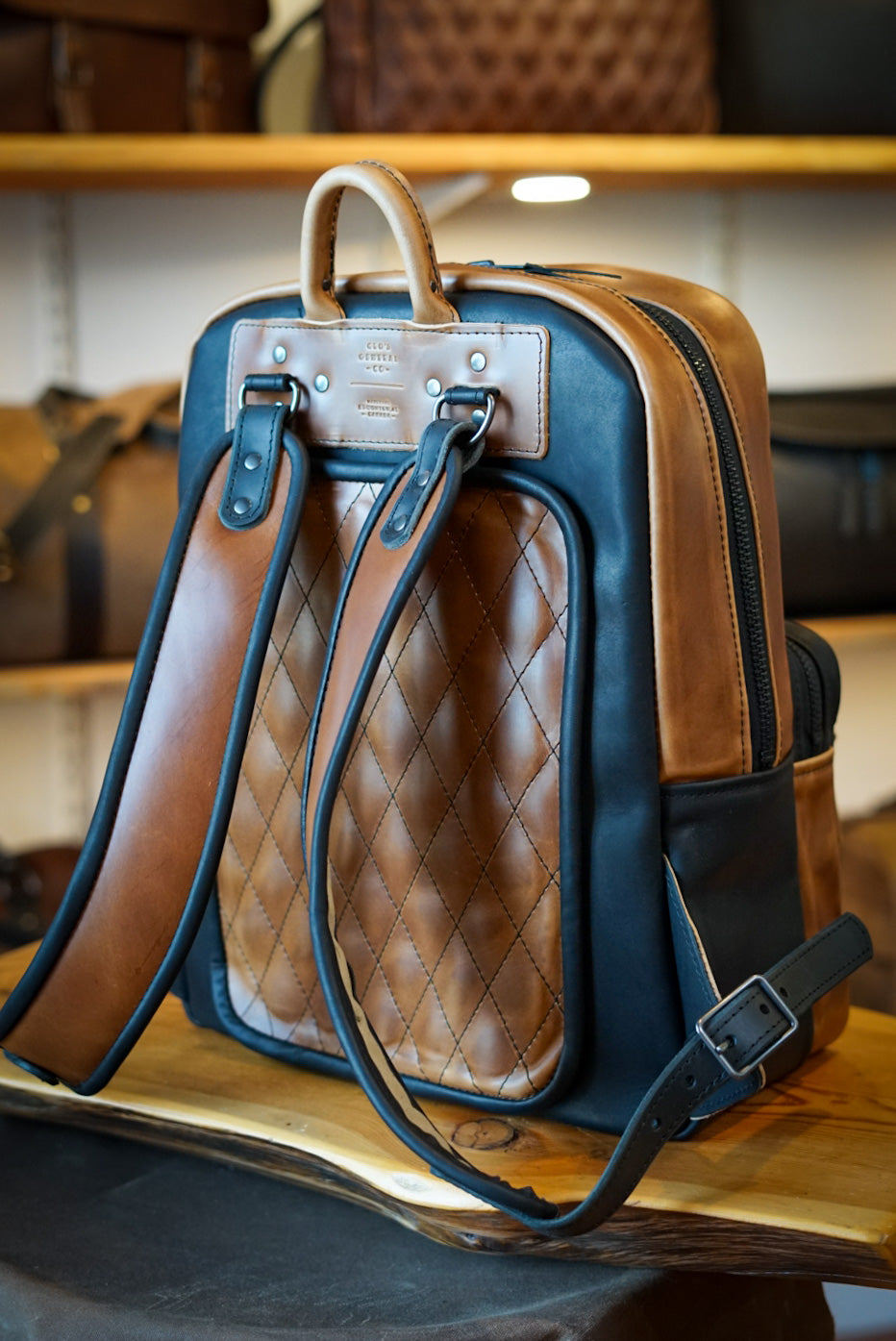 Premium Commuter Backpack for Men & Women - Two-Tone Design (Horween English Tan + Flat Black) - Durable Laptop Backpack for Work, Travel & Daily Use