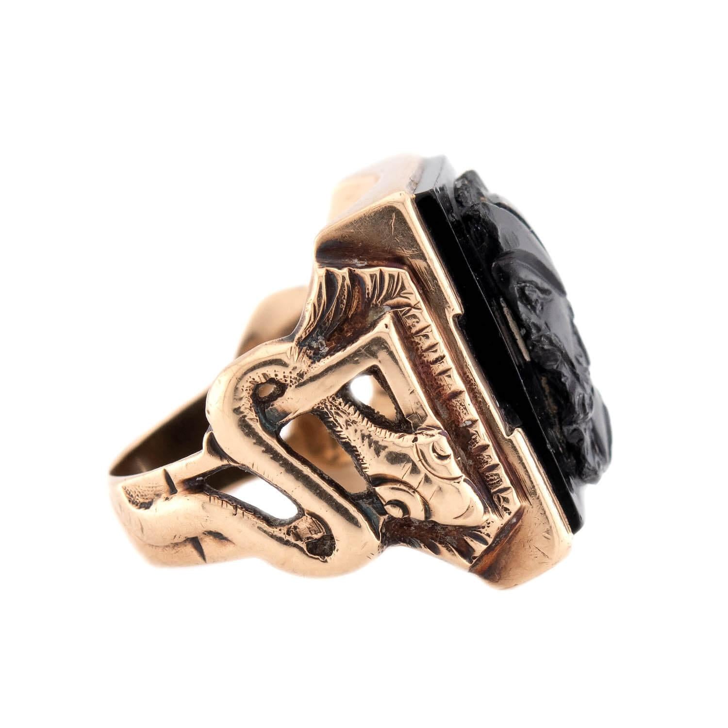 Vintage 14k Gold Onyx Cameo Statement Ring - Elegant Jewelry for Women, Perfect for Weddings, Parties & Special Occasions