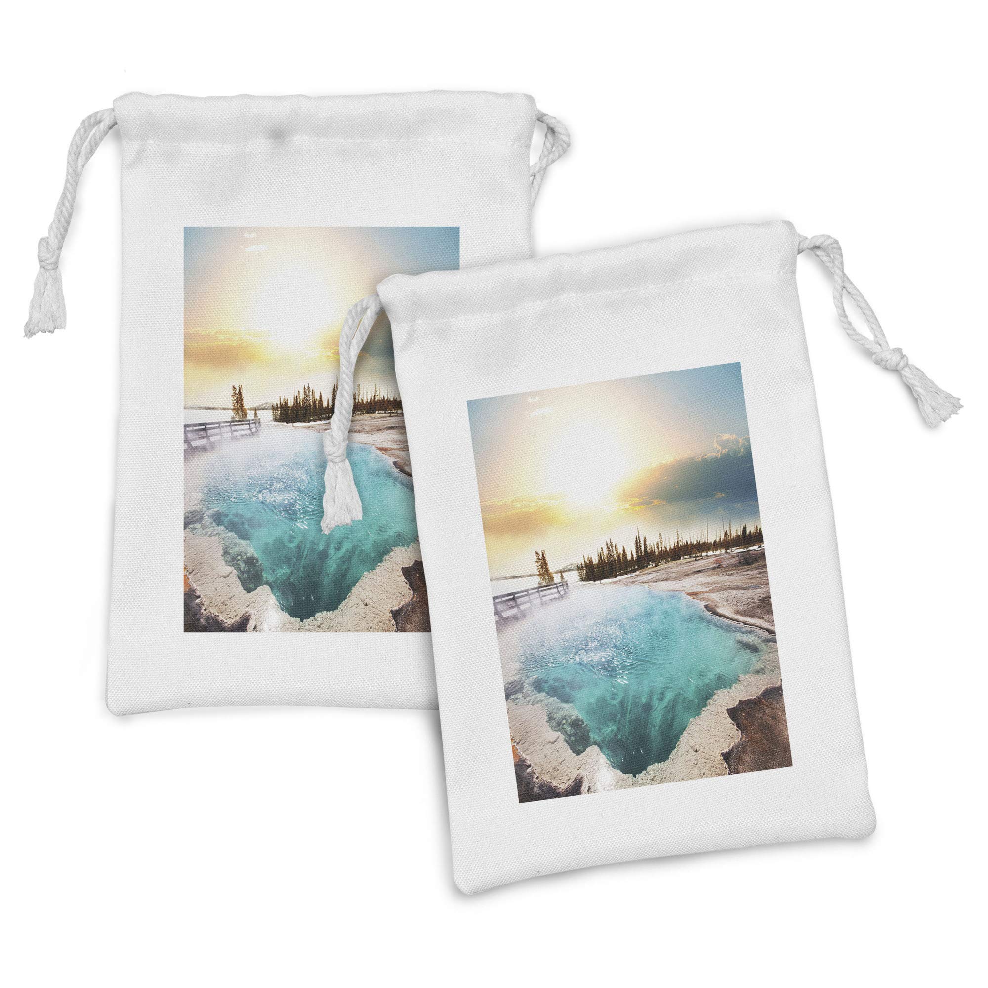 Ambesonne Yellowstone Fabric Pouch Set of 2 - Hot Springs Nature Design Drawstring Bags for Toiletries, Travel Accessories & Party Favors (9
