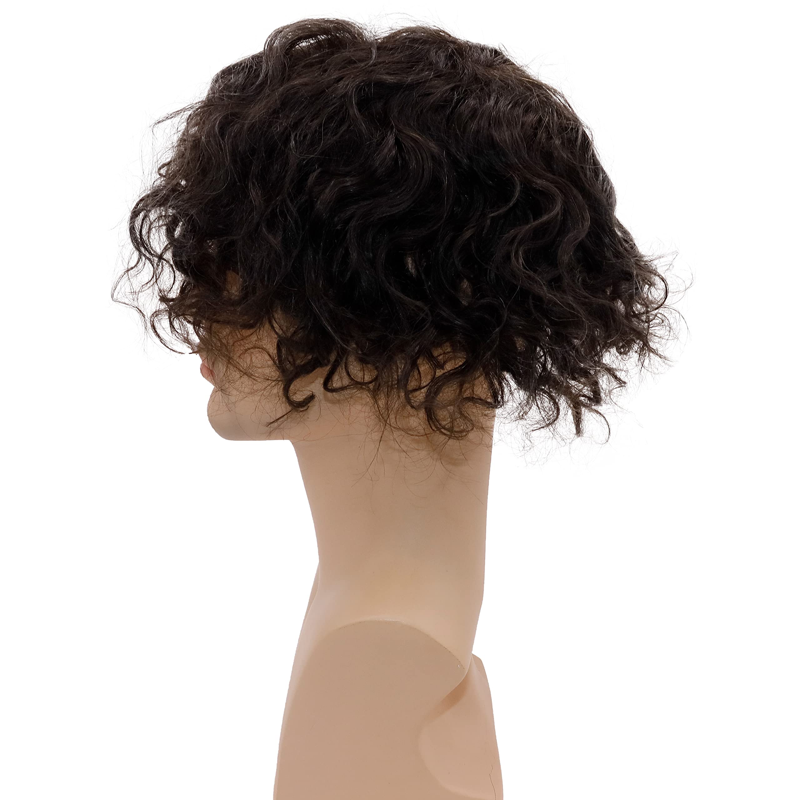 Men's Curly Human Hair Toupee Replacement System - 20MM Curl All V-looped Full Skin PU Wig (10x8 Inch, Natural Black) for Thinning Hair & Baldness Cover | Perfect for Daily Wear, Special Occasions & Confidence Boost