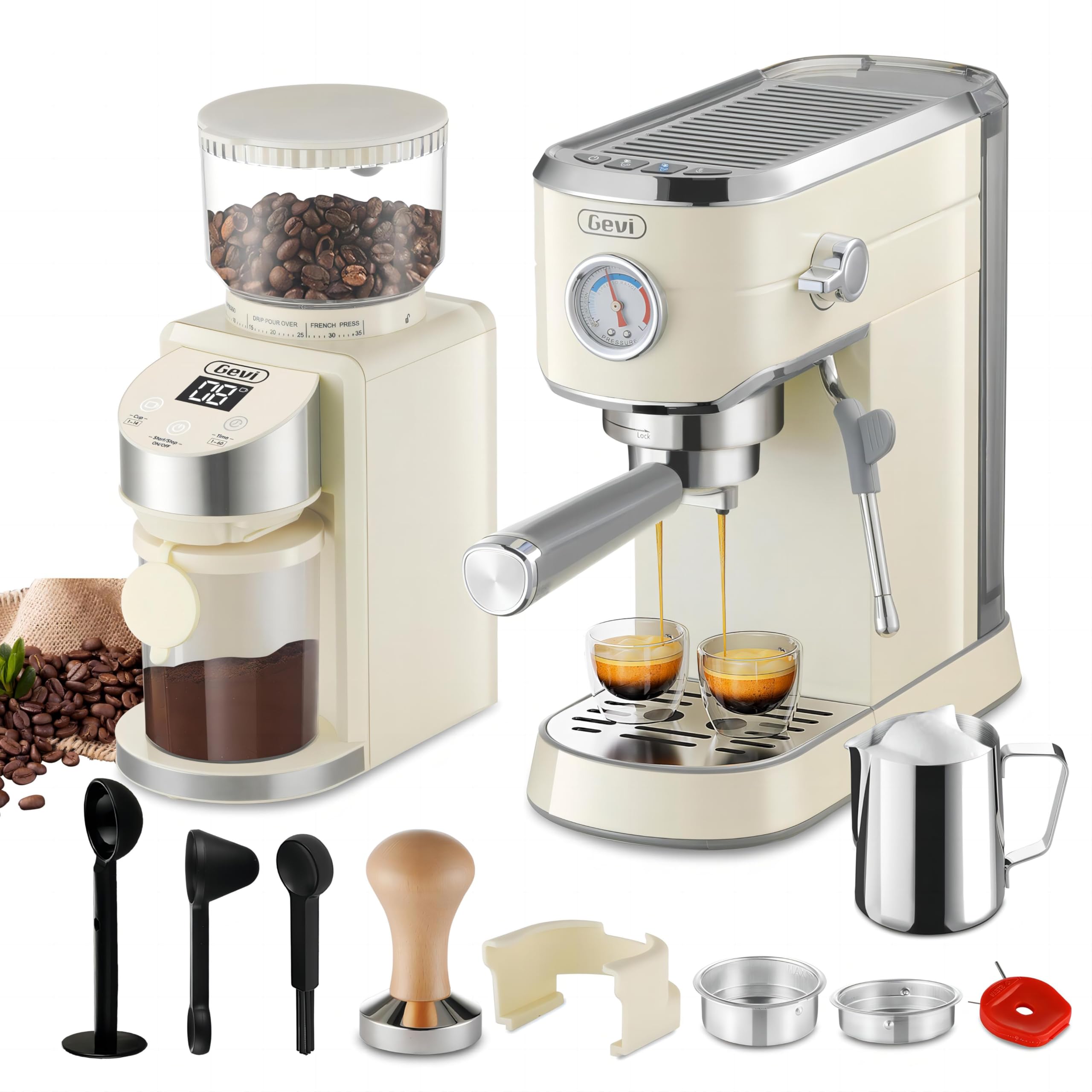 Gevi 20 Bar Super-Automatic Espresso Machine with Built-in Burr Grinder - 35 Precise Grind Settings, Professional Coffee Maker for Home & Office - Perfect Gift for Coffee Lovers (Ideal for Espresso, Cappuccino & Latte Making)