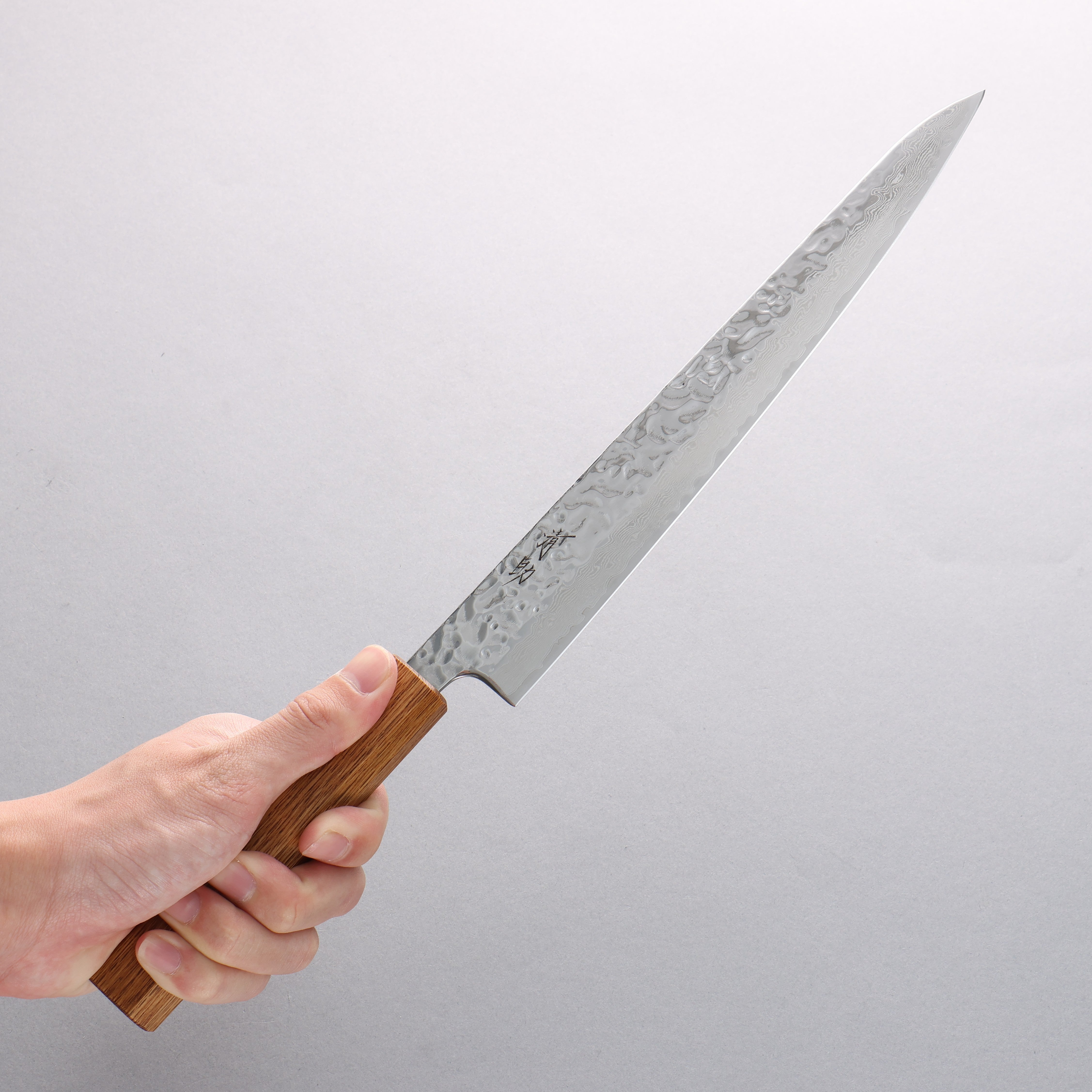 Premium AUS10 Damascus Sujihiki Knife 240mm - Handcrafted Hammered Finish with Oak Handle - Perfect for Sushi, Sashimi & Meat Slicing