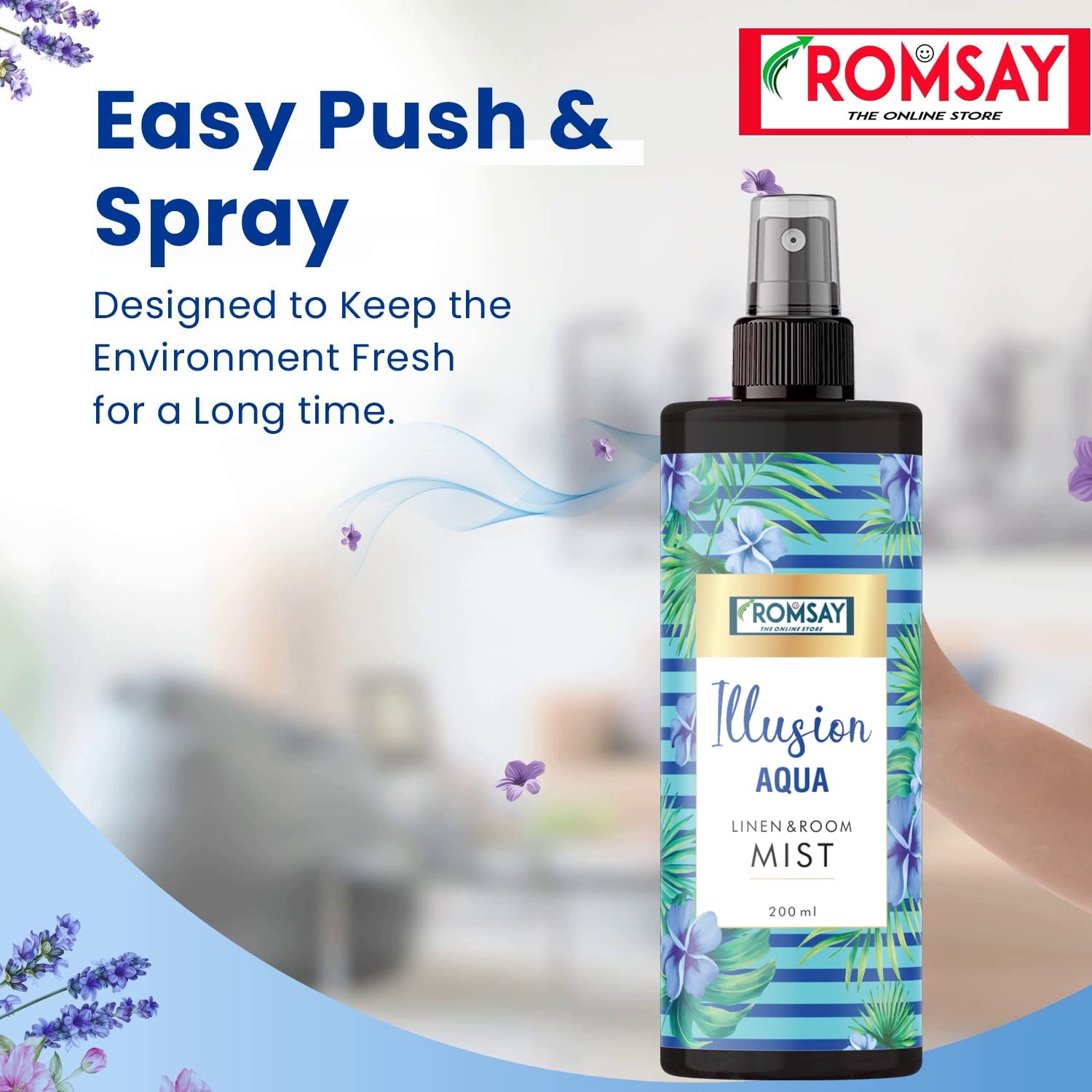 ROMSAY Natural Essential Oil Linen & Air Mist Freshener - 200ML (Pack of 2) | Long-Lasting Fragrance for Home, Bedroom, Car & Office | Lavender & Eucalyptus Scent