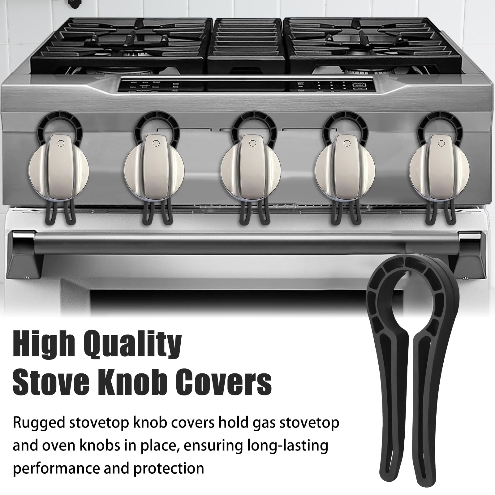 Gas Stove Knob Safety Locks - 5 Pack Child & Pet Proof Oven Knob Covers - Heat Resistant Black Stove Locks for Kitchen Safety - Perfect for Homes with Toddlers or Curious Pets
