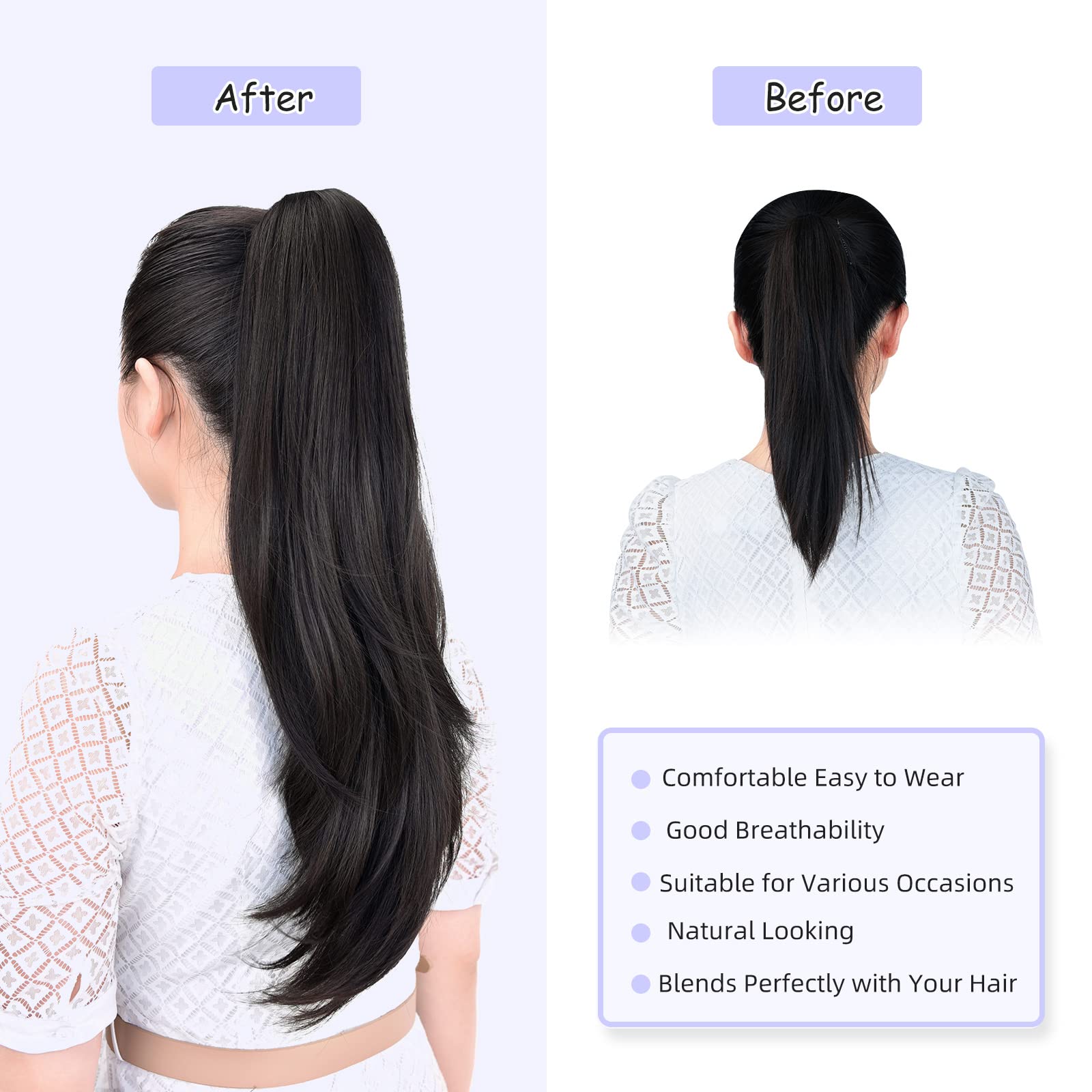 Natural Straight Ponytail Hair Extension with Claw Clip - Seamless Blonde Brown Black Hairpiece for Women - Perfect for Parties, Weddings & Everyday Styling