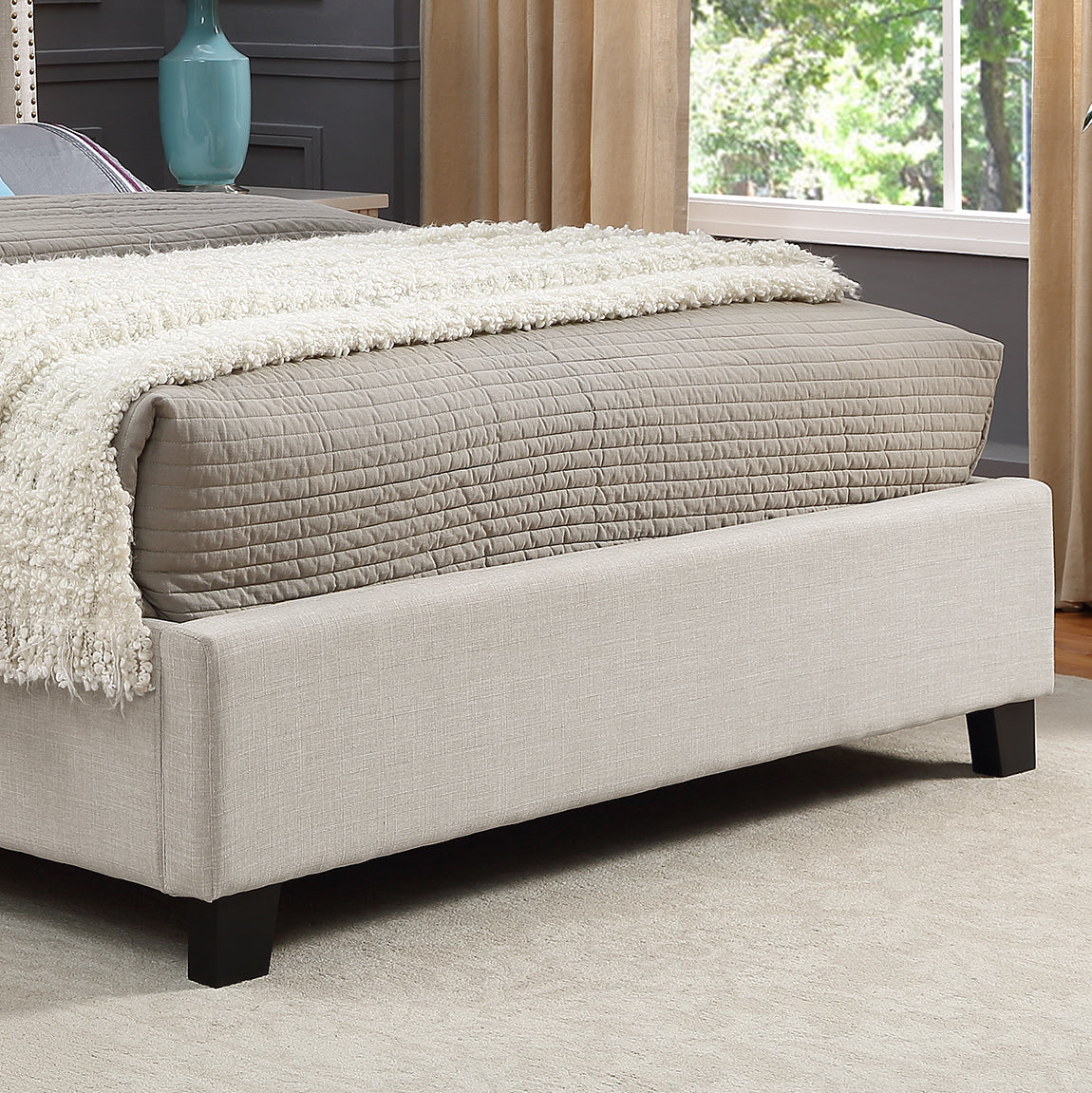 Roundhill Furniture Nantarre Fabric Button Tufted Wingback Upholstered Bed with Nailhead Trim - Queen Size Tufted Bed Frame with Upholstered Headboard, Tan - Perfect for Master Bedroom, Guest Room & Luxury Home Decor