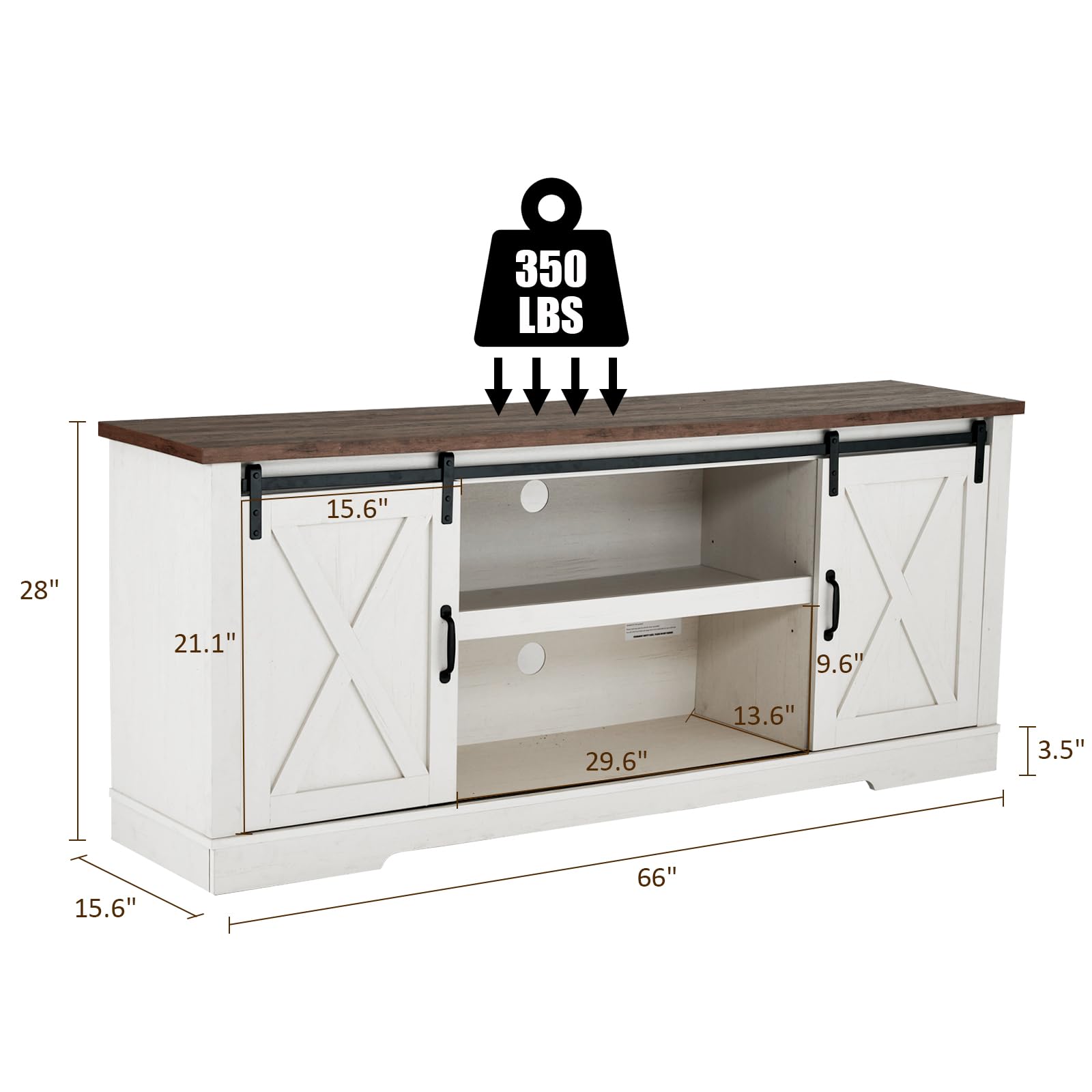 AMERLIFE 66 Inch Farmhouse TV Stand for 75 Inch TVs - Rustic Entertainment Center with Sliding Barn Doors, Adjustable Shelves & Leveling Feet - Distressed White Console Table with Storage - Perfect for Living Room, Home Theater & Rustic Decor