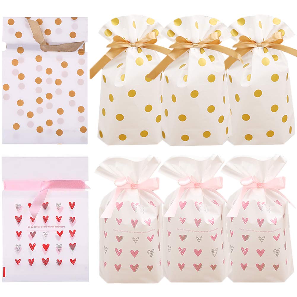 24pcs Enjonar Plastic Drawstring Treat Bags - Gift Favor Candy Goodie Bags for Birthday, Wedding, Baby Shower, Bridal Shower & Holiday Parties - Perfect for Party Favors, Candy Storage & Gift Wrapping