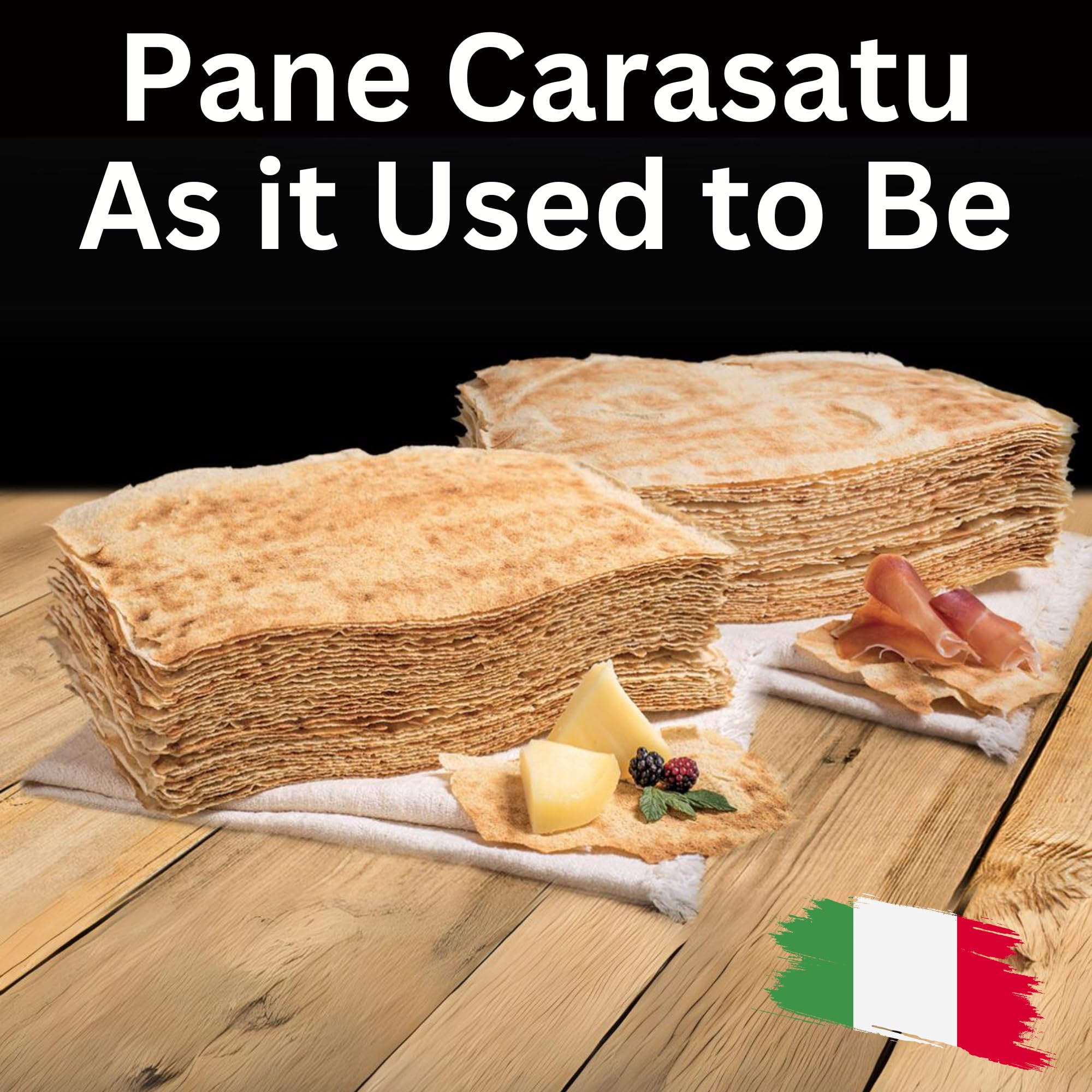 Authentic Sardinian Pane Carasau - Traditional Italian Carasau Bread from Sardinia | Crispy Flatbread Made in Italy (2-Pack, 14.1oz/400g) - Perfect for Appetizers, Charcuterie Boards & Mediterranean Cuisine
