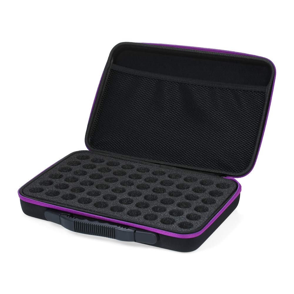 EVA 60 Slots Essential Oil Holder - Shockproof Storage Case for 10ML Bottles, Painting Tools, Nail Art Rhinestones & Small Parts - Dense Foam Zipper Container for Travel & Home Organization