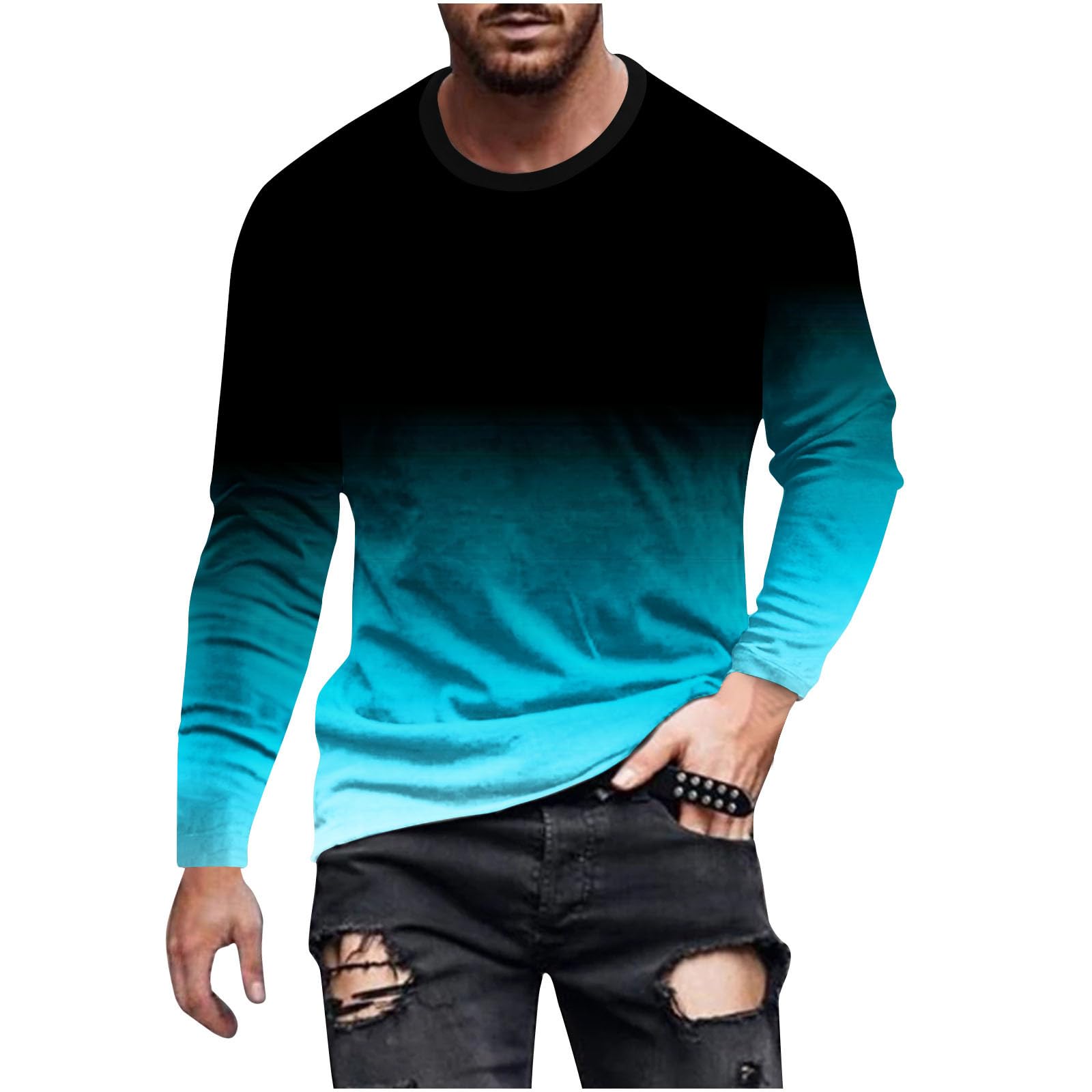 Muscularfit Men's Long Sleeve Graphic Tee - Gradient Color Loose Pullover Sweatshirt for Casual Wear & Fall Fashion | Gym, Workout, Streetwear, Lounge
