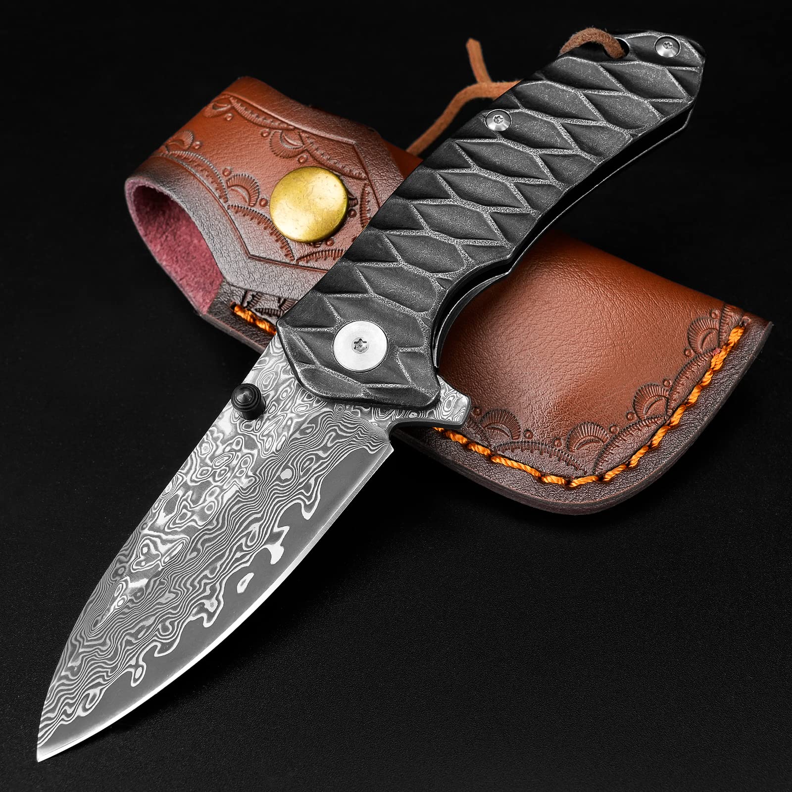 AUBEY Damascus Pocket Knife for Men - 2.95