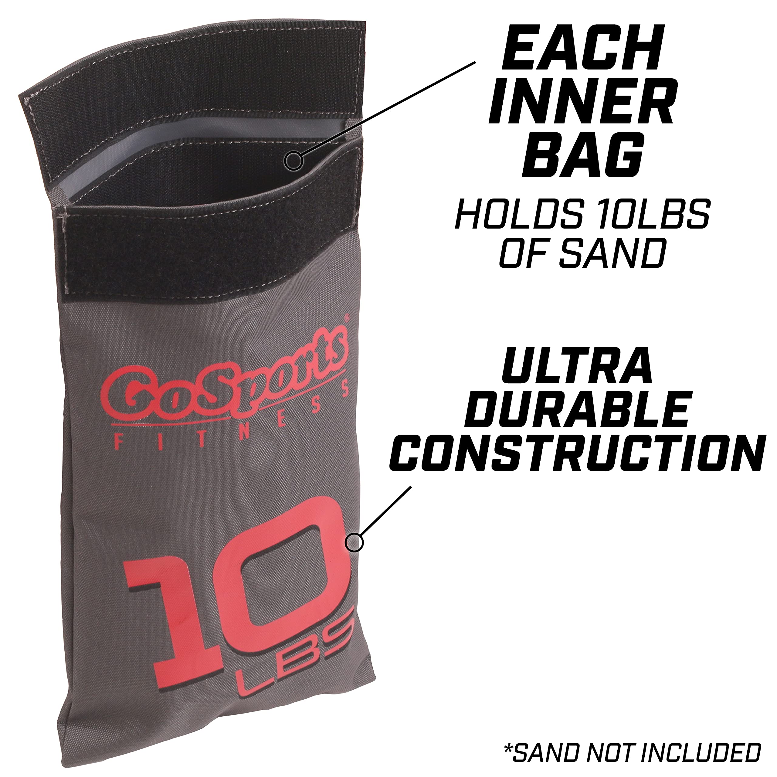 GoSports 40 lbs Adjustable Fitness Sandbag for Strength Training - Weighted Workout Bag for Home Gym, CrossFit, and Outdoor Exercises - Fill with Sand for Custom Resistance - Perfect for Beginners to Advanced Athletes