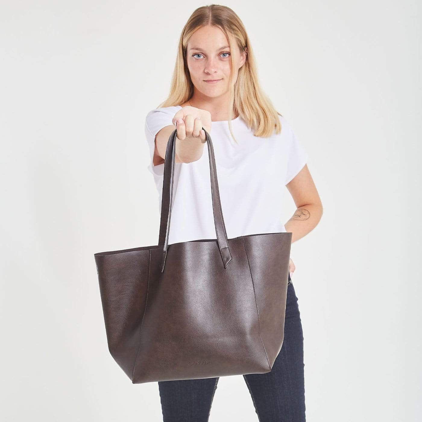 Totissimo Foldable Vegan Leather Tote Bag for Women - Eco-Friendly Brown Handbag for Work, Travel & Shopping | Lightweight & Spacious Purse