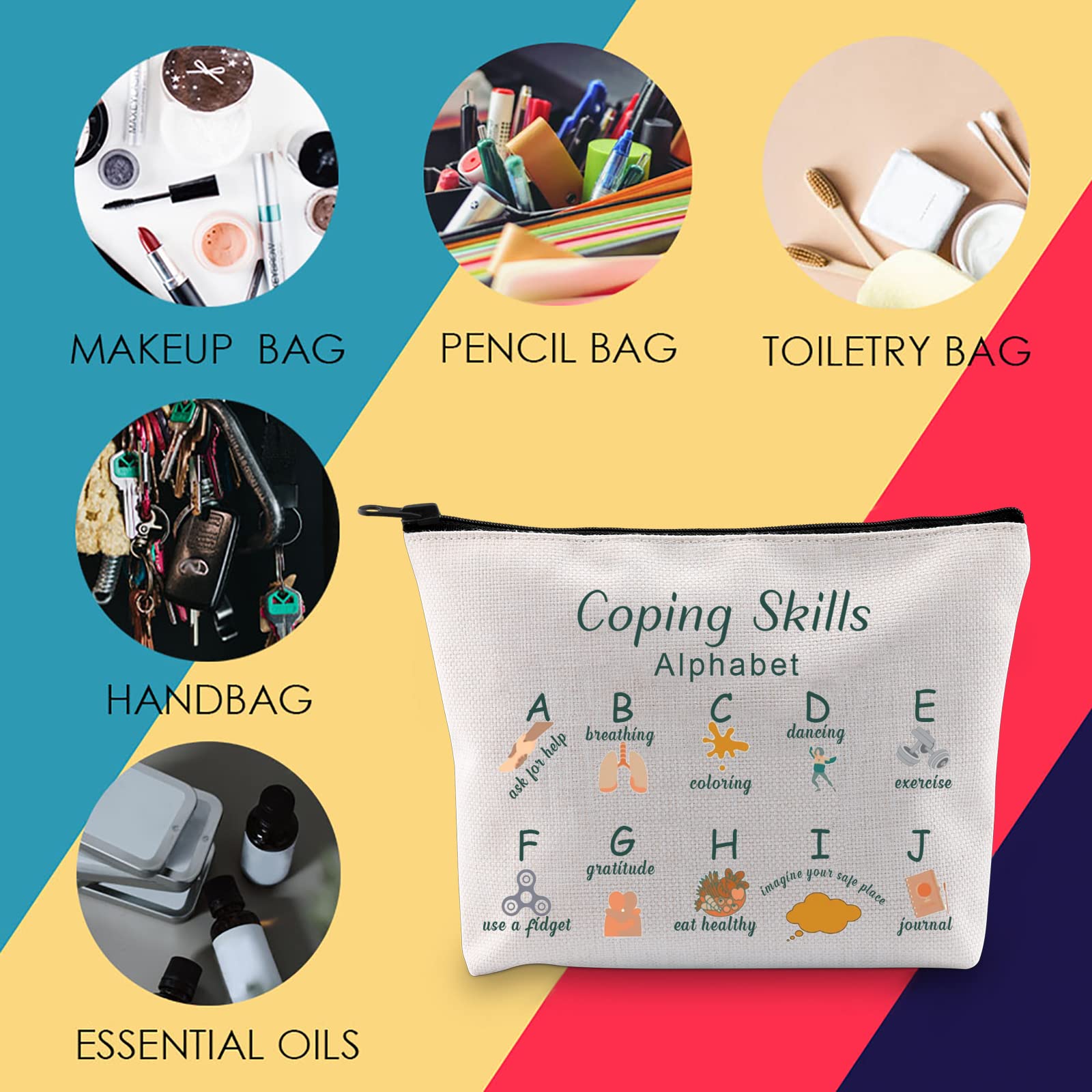 Mental Health Awareness Tote Bag - Coping Skills Alphabet Design for Therapists & Counselors - Perfect for Therapy Sessions, Support Groups & Self-Care Activities