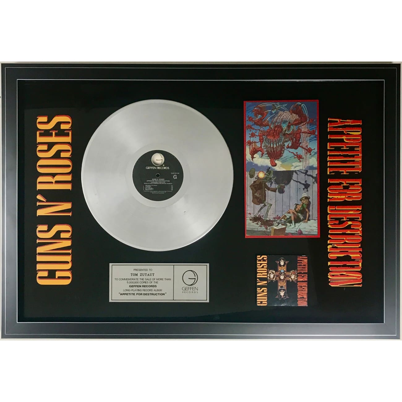 Guns N' Roses Appetite for Destruction Album - Geffen Records Certified 6 Million Sales Award - Perfect for Rock Music Collectors & Home Decor