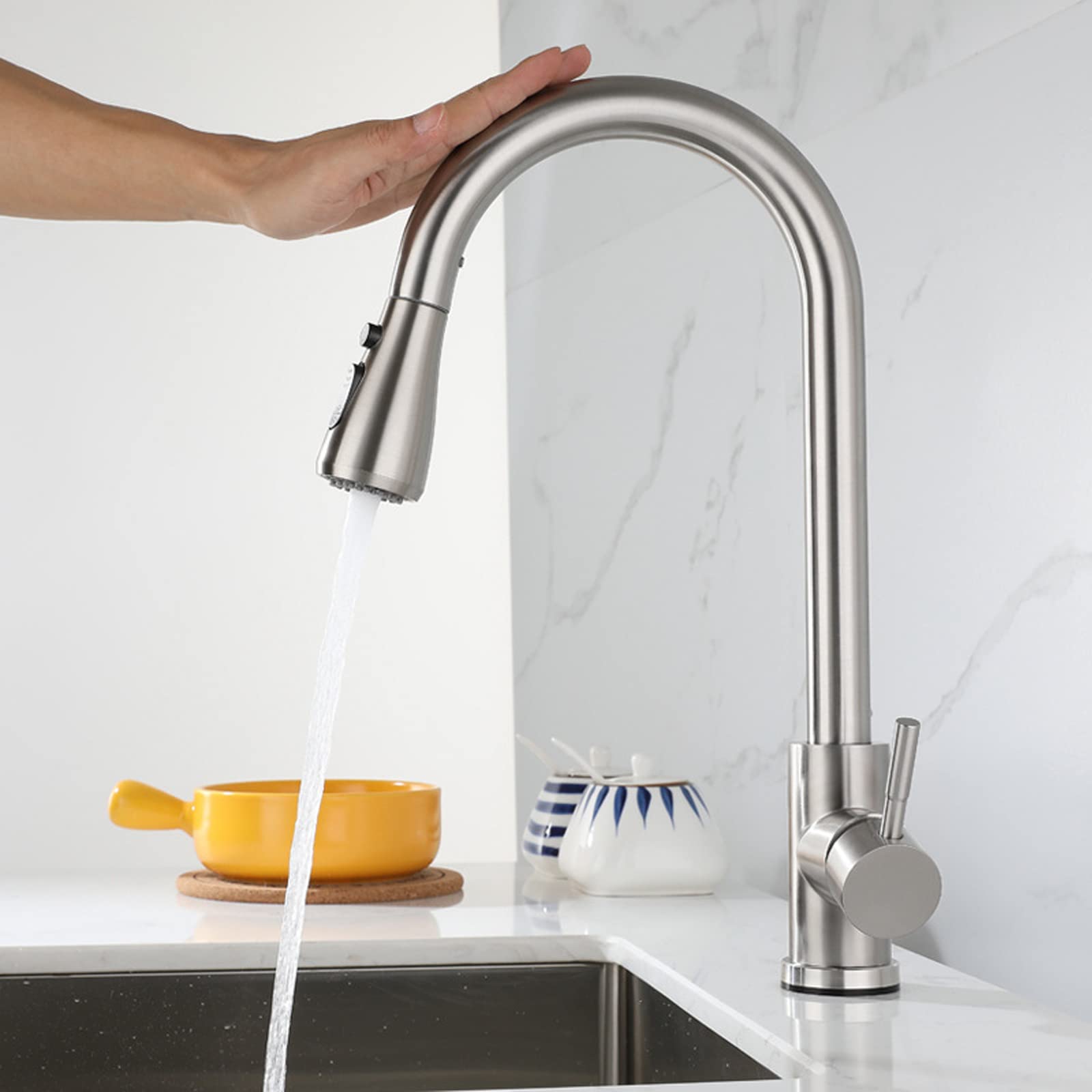 High-Quality Stainless Steel Pull Down Kitchen Faucet with Dual Function Sprayer - Touch Control RV Sink Faucet for Modern Homes & Campers | Perfect for Cooking, Washing Dishes & RV Living
