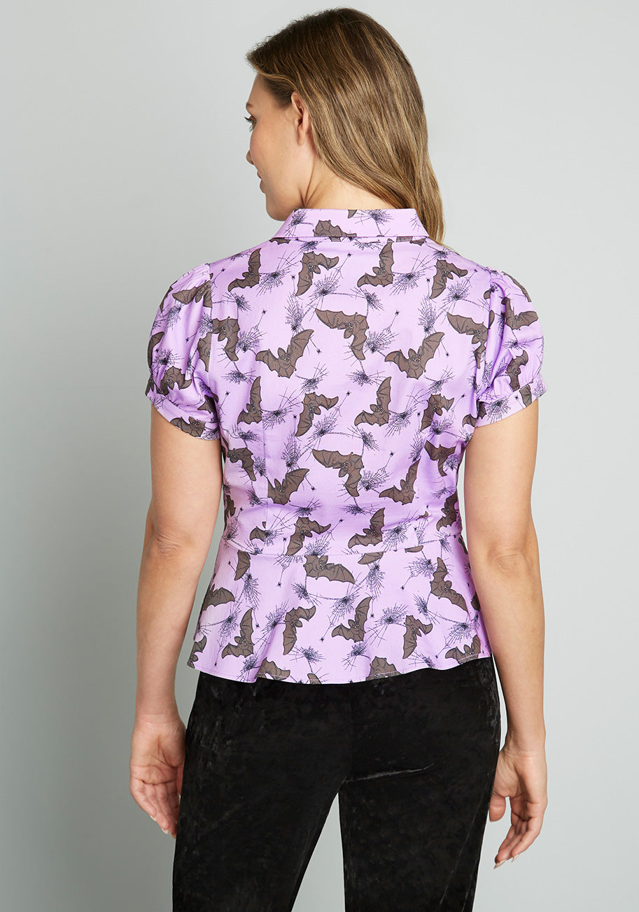 ModCloth x Collectif Feeling 'Scary' Happy Blouse - Vintage Inspired Halloween Party Top for Women | Perfect for Costume Parties & Spooky Season Outfits