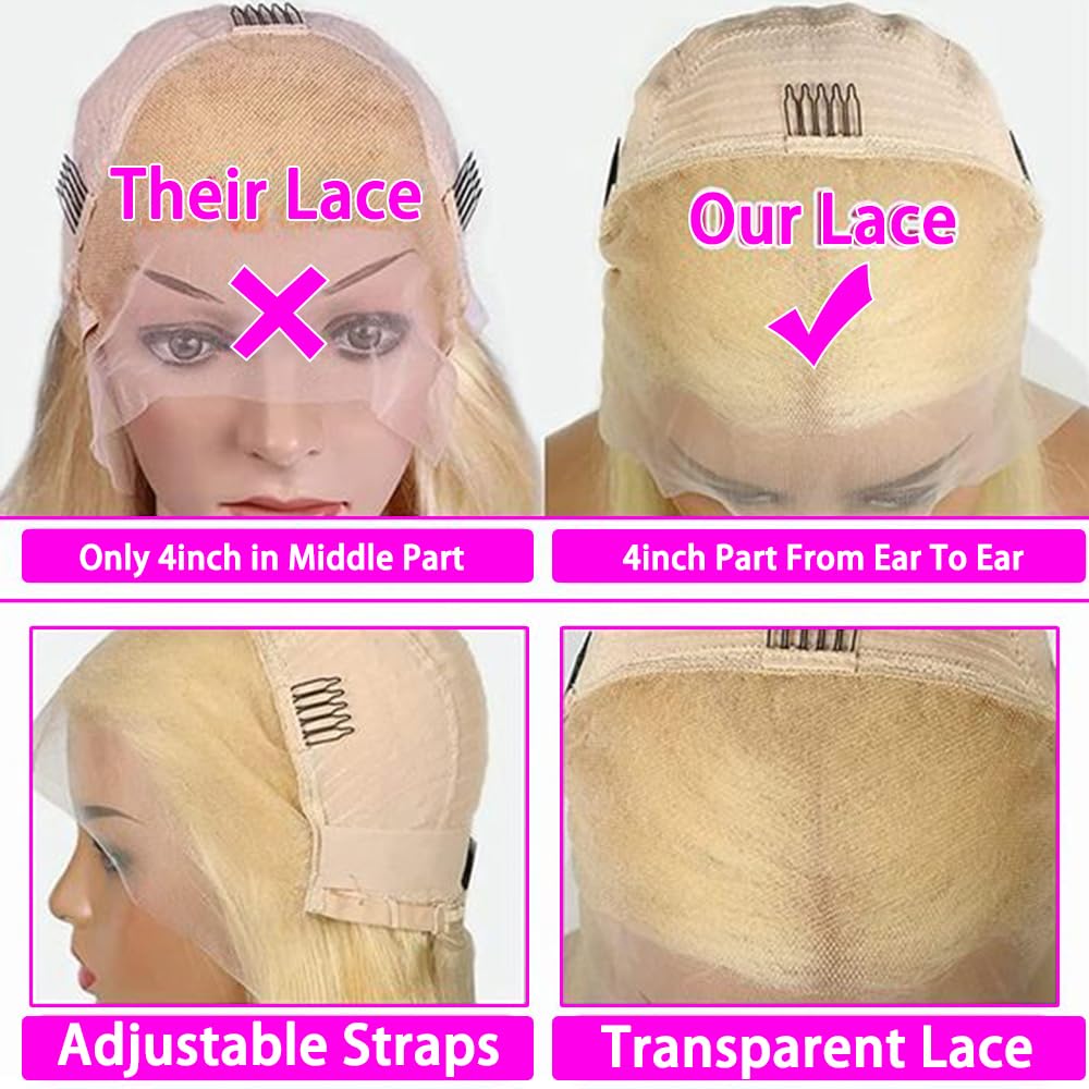 28 Inch 613 Blonde Lace Front Wig - 180% Density Human Hair with 13x4 HD Transparent Lace, Pre-Plucked Baby Hair & Glueless Design for Natural Look | Perfect for Cosplay, Daily Wear, and Special Occasions