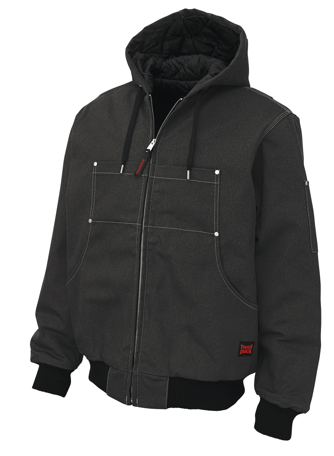 Tough Duck Classic Hooded Duck Bomber Jacket WJ30 - Waterproof & Windproof Men's Work Jacket for Outdoor, Construction & Winter Wear