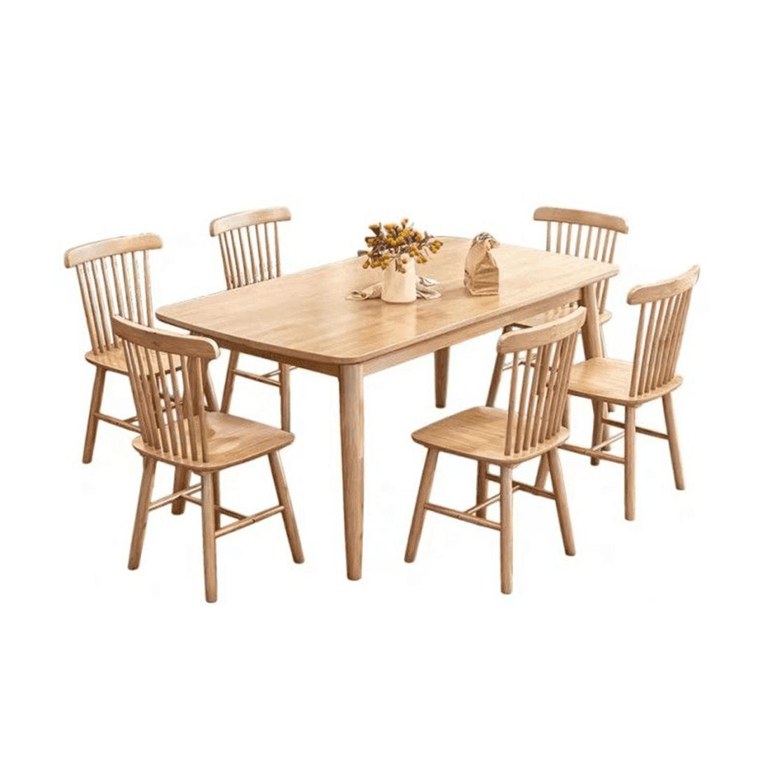 Lucia Solid Oak Wood Dining Table Set with 4 or 6 Chairs - Rustic Farmhouse Kitchen Furniture for Family Meals & Entertaining