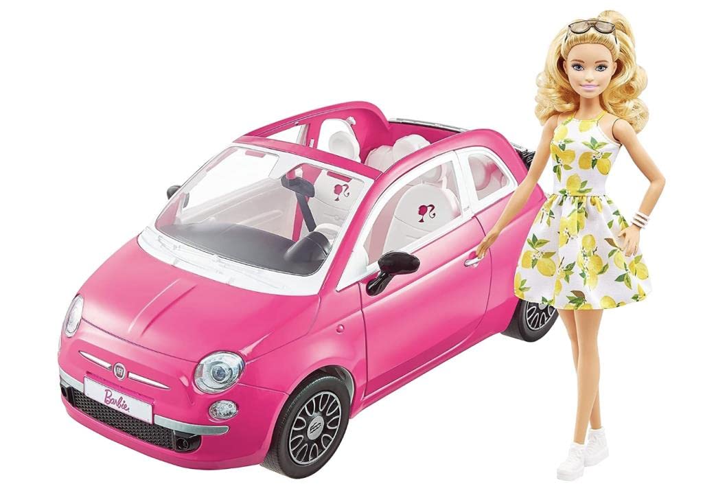 Barbie Fiat 500 Doll and Car Toy Set - Pink Convertible Vehicle with Fashion Doll for Kids Ages 3+ | Perfect for Pretend Play, Birthday Gifts & Collectors