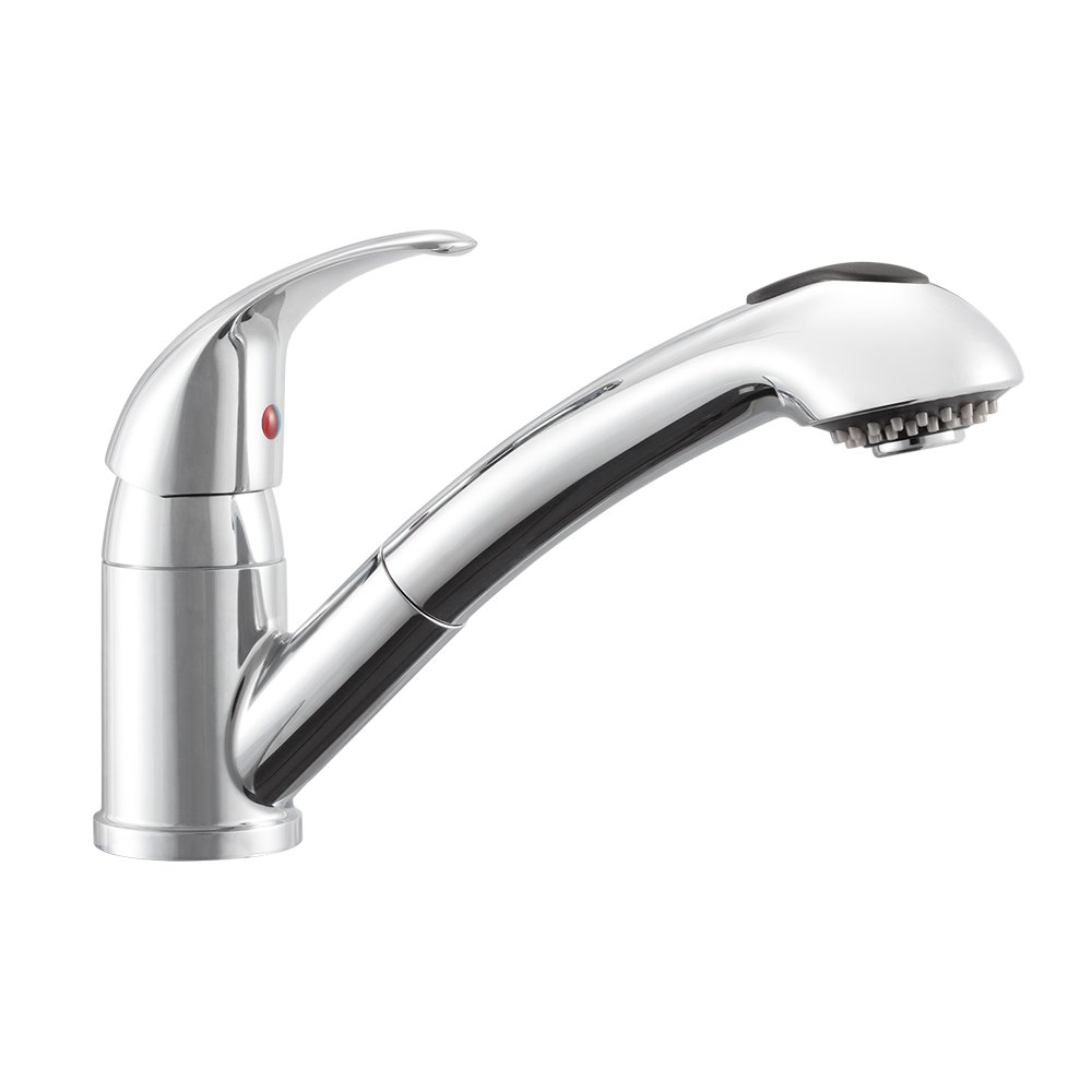 Dura Faucet DF-NMK852-CP RV Pull-Out Swivel Single Handle Kitchen Sink Faucet - One-Hole Chrome Finish for RV, Camper, Tiny Home & Mobile Kitchen Installation