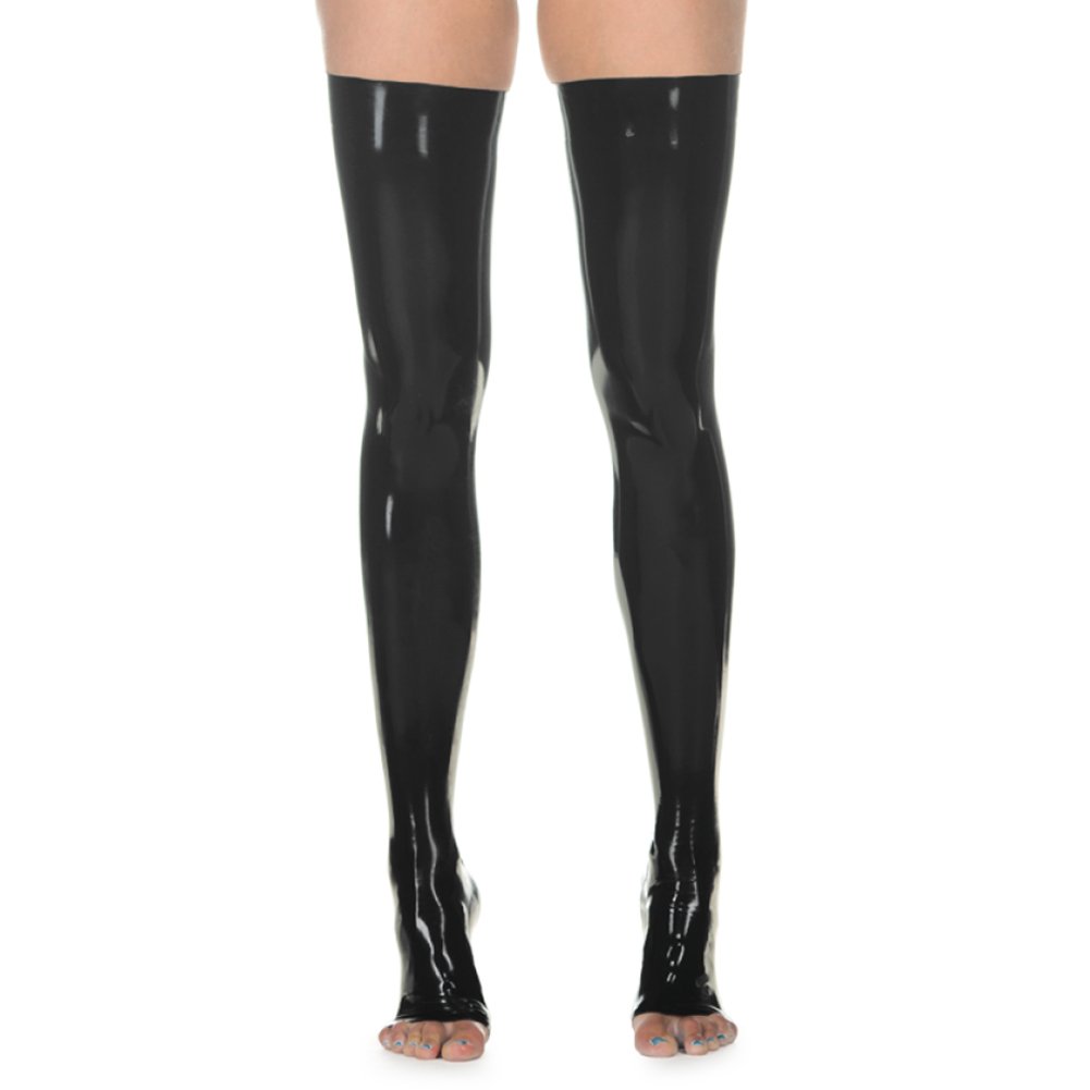 Sexy Women's Latex Thigh High Stockings with Long Footlights - Perfect for Cosplay, Halloween, and Sensual Nights