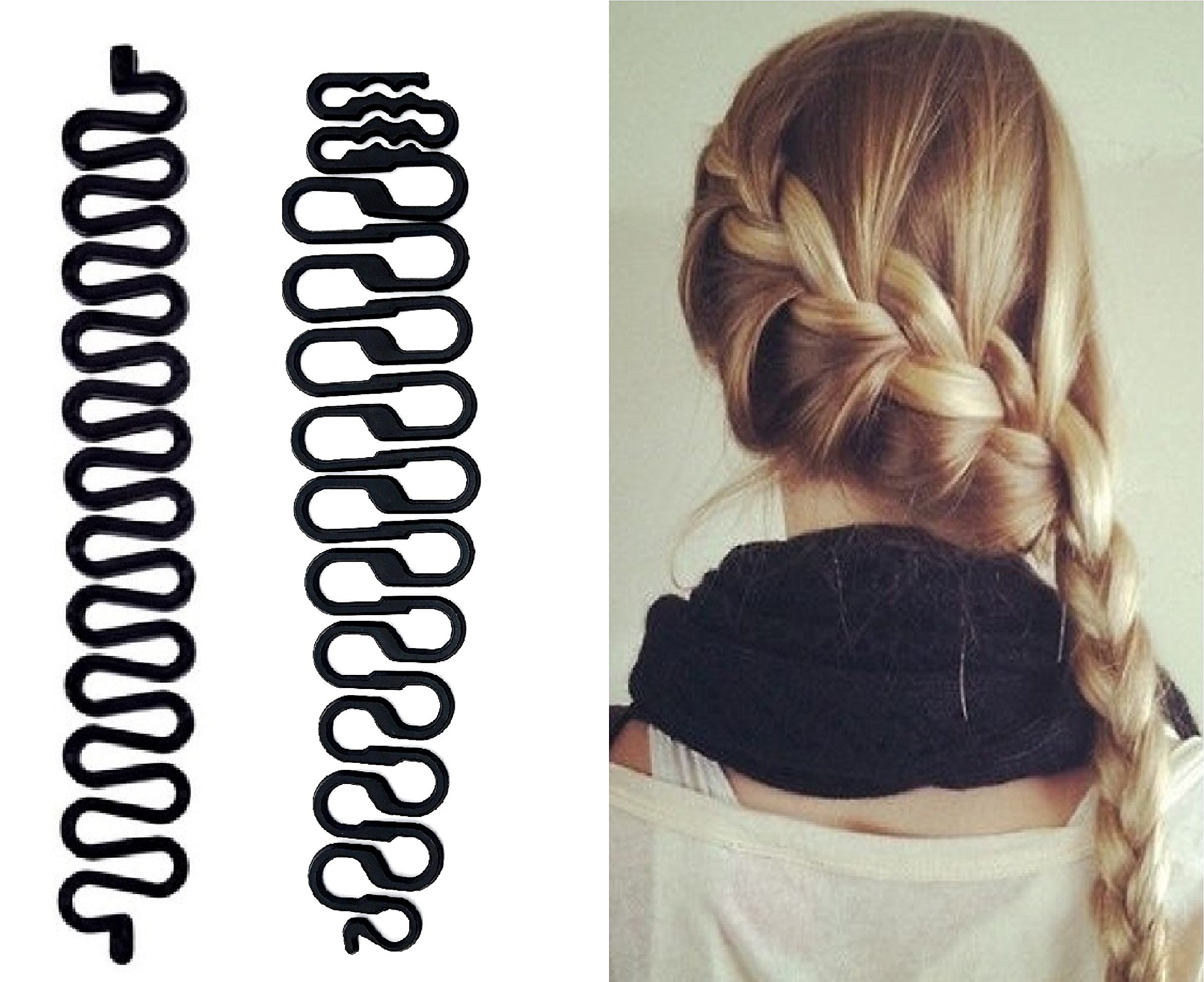 2-Pack French Hair Braid Tool - Magic Twist Styling Holder Clip Roller Hook for Easy DIY Hairstyles (Black) | Perfect for Parties, Weddings & Everyday Styling