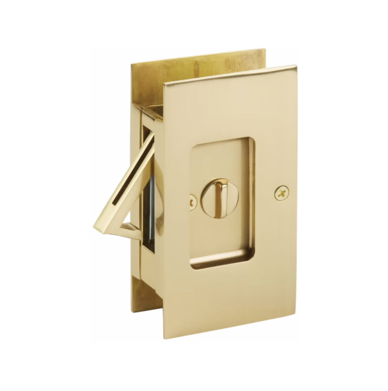 Polished Brass Pocket Door Lock - 4 1/2 Inch Large Bathroom Privacy Lock Hardware for Sliding Doors, Closets & Home Interior Use