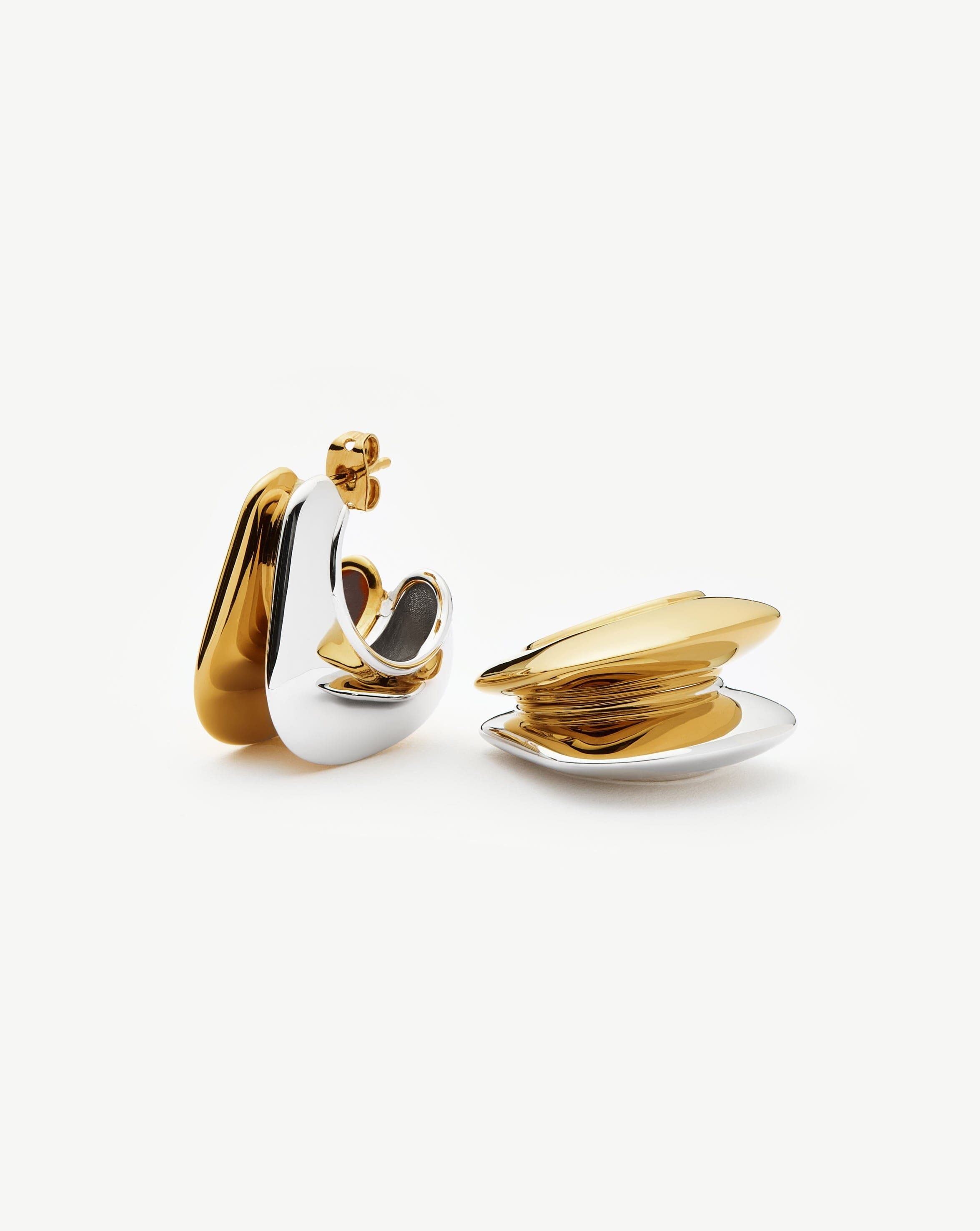 Hera Dome Double Ridge Medium Hoop Earrings - Mixed Metal Gold & Silver Jewelry for Women | Everyday Wear, Date Night & Special Occasions